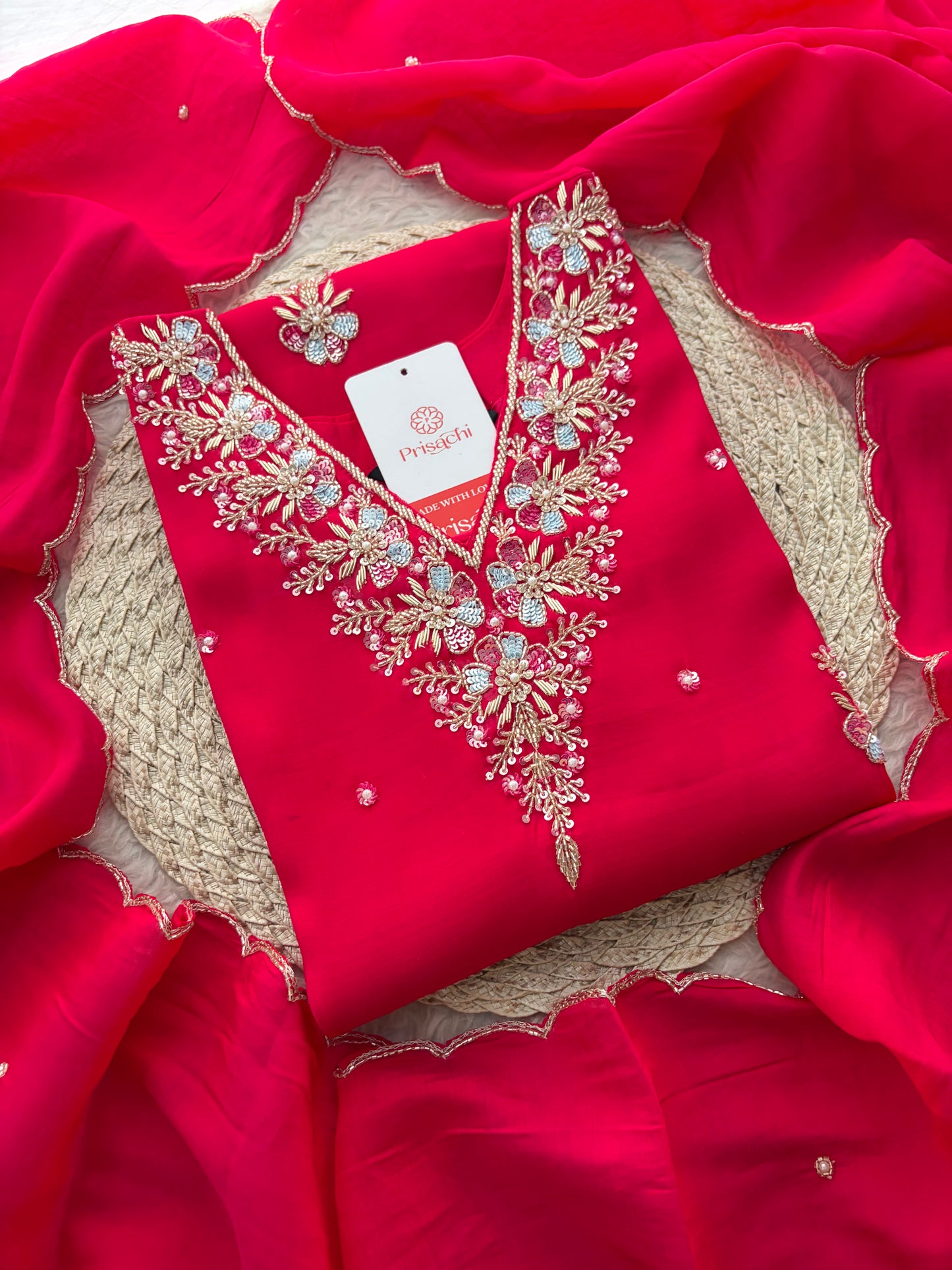 Pink Zardozi Embroidered Ethnic Kurta Set for Women with Dupatta & Pants | Festive Party Wear Suit Set