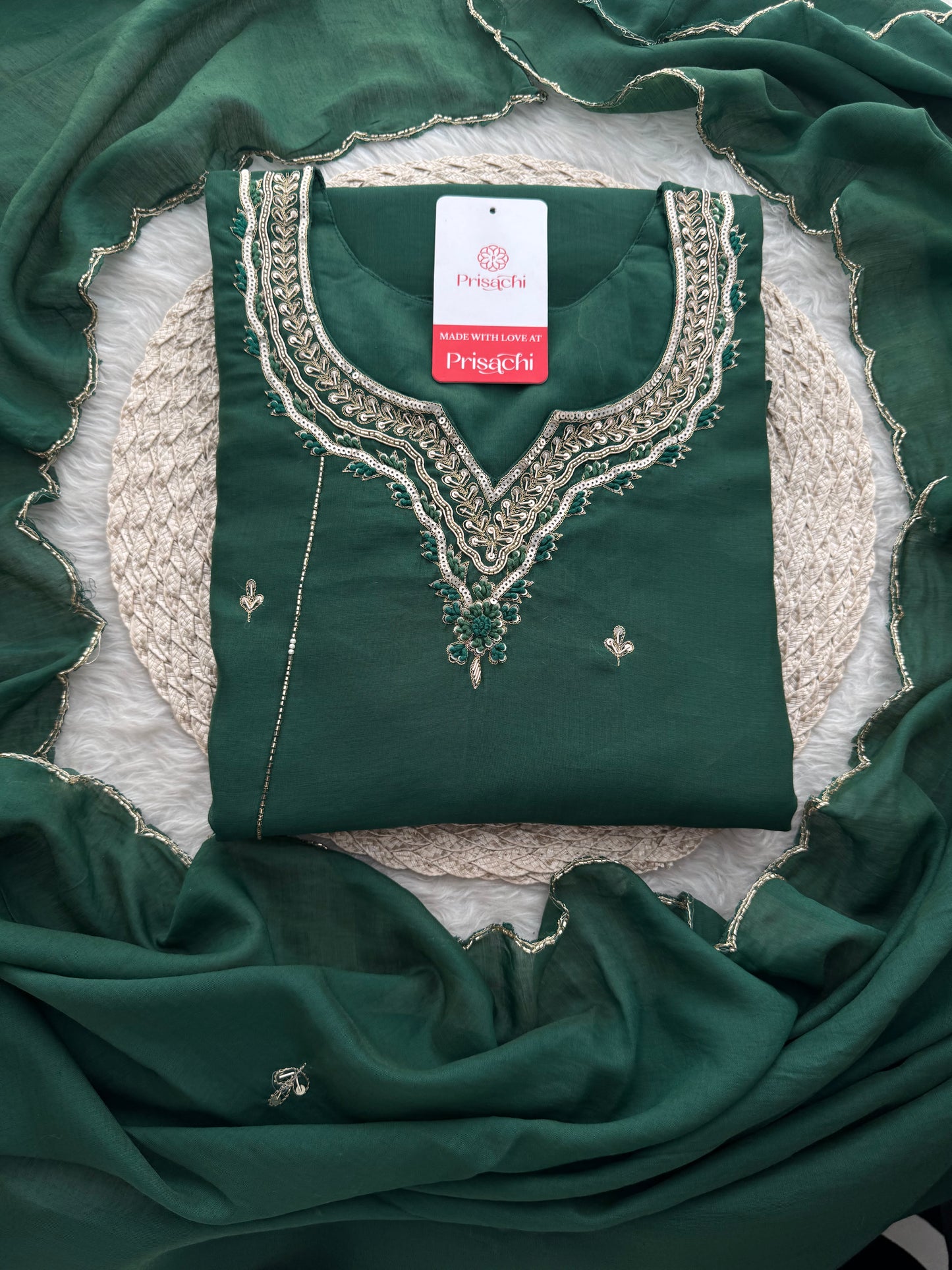 Green  Embroidered Ethnic A-Line kurta set with dupatta and Pants | Traditional Suit Set