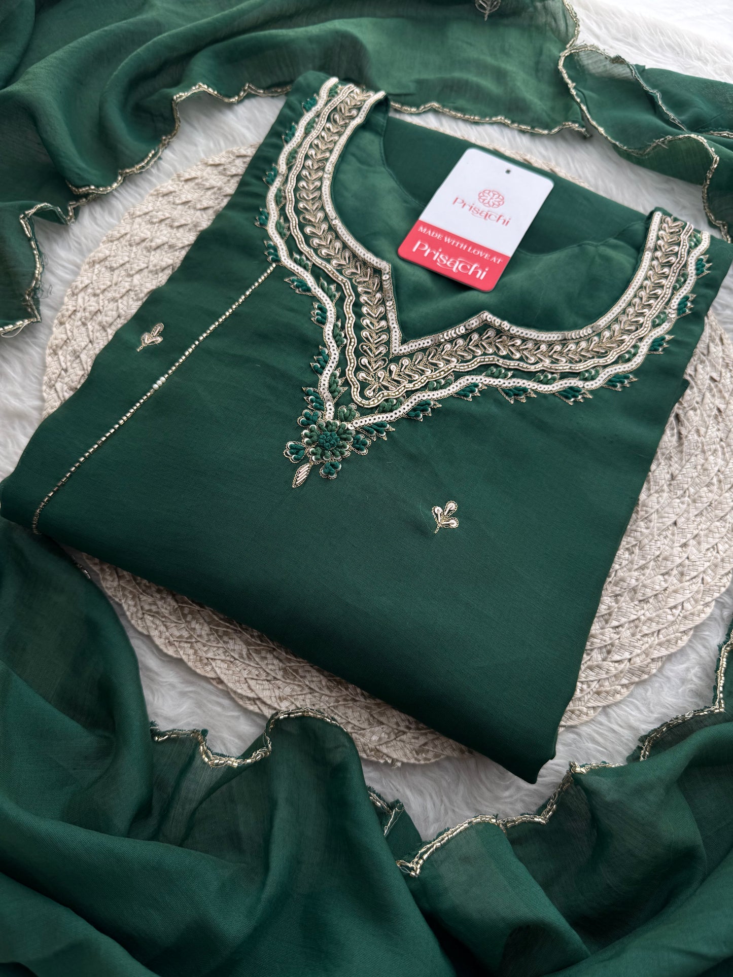 Green  Embroidered Ethnic A-Line kurta set with dupatta and Pants | Traditional Suit Set