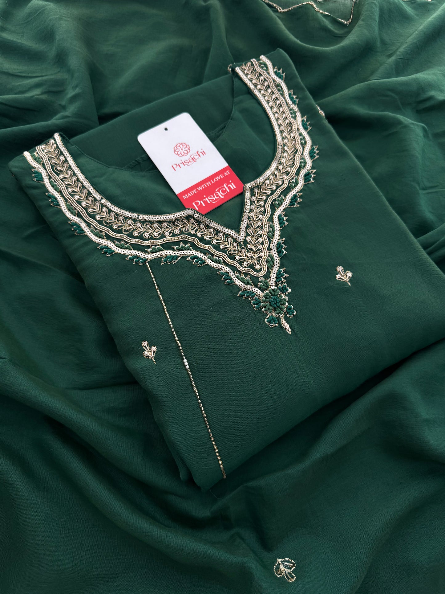Green  Embroidered Ethnic A-Line kurta set with dupatta and Pants | Traditional Suit Set