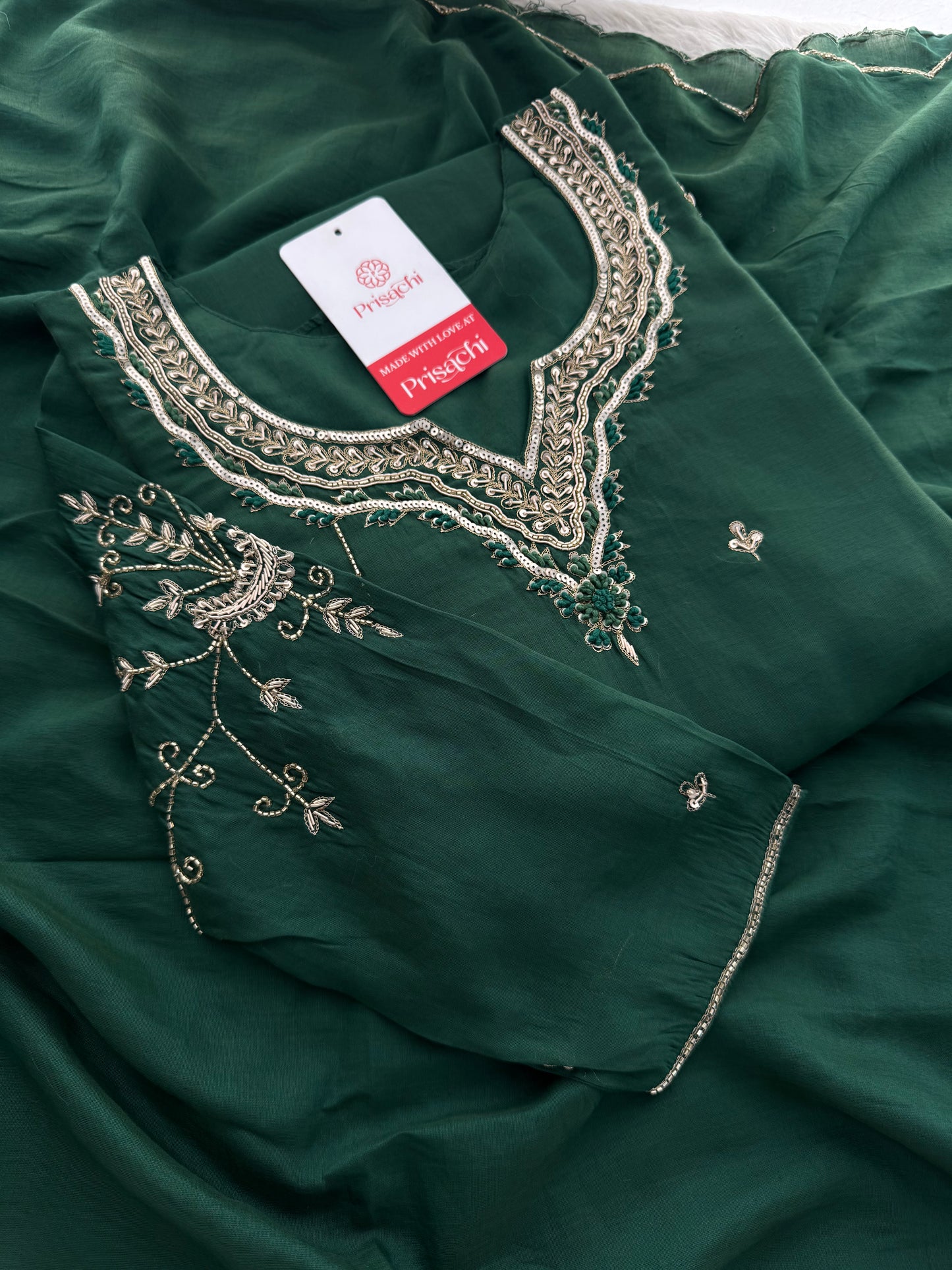Green  Embroidered Ethnic A-Line kurta set with dupatta and Pants | Traditional Suit Set