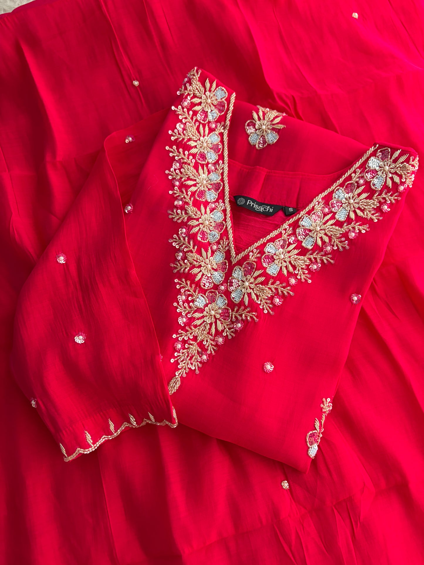 Pink Zardozi Embroidered Ethnic Kurta Set for Women with Dupatta & Pants | Festive Party Wear Suit Set