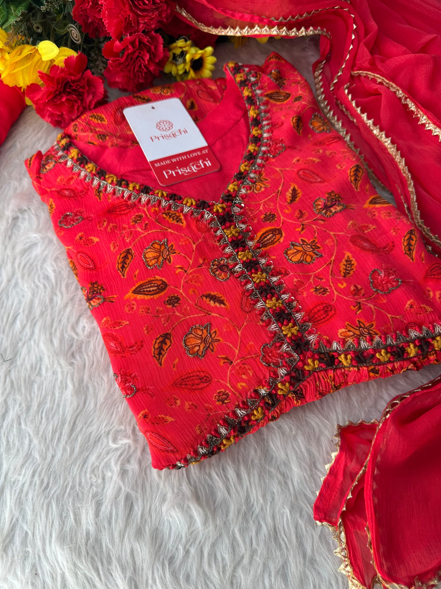 Pink Floral Embriodered Anarkali Kurta Set with Dupatta and Pants | Ethnic Festive Wear for Women