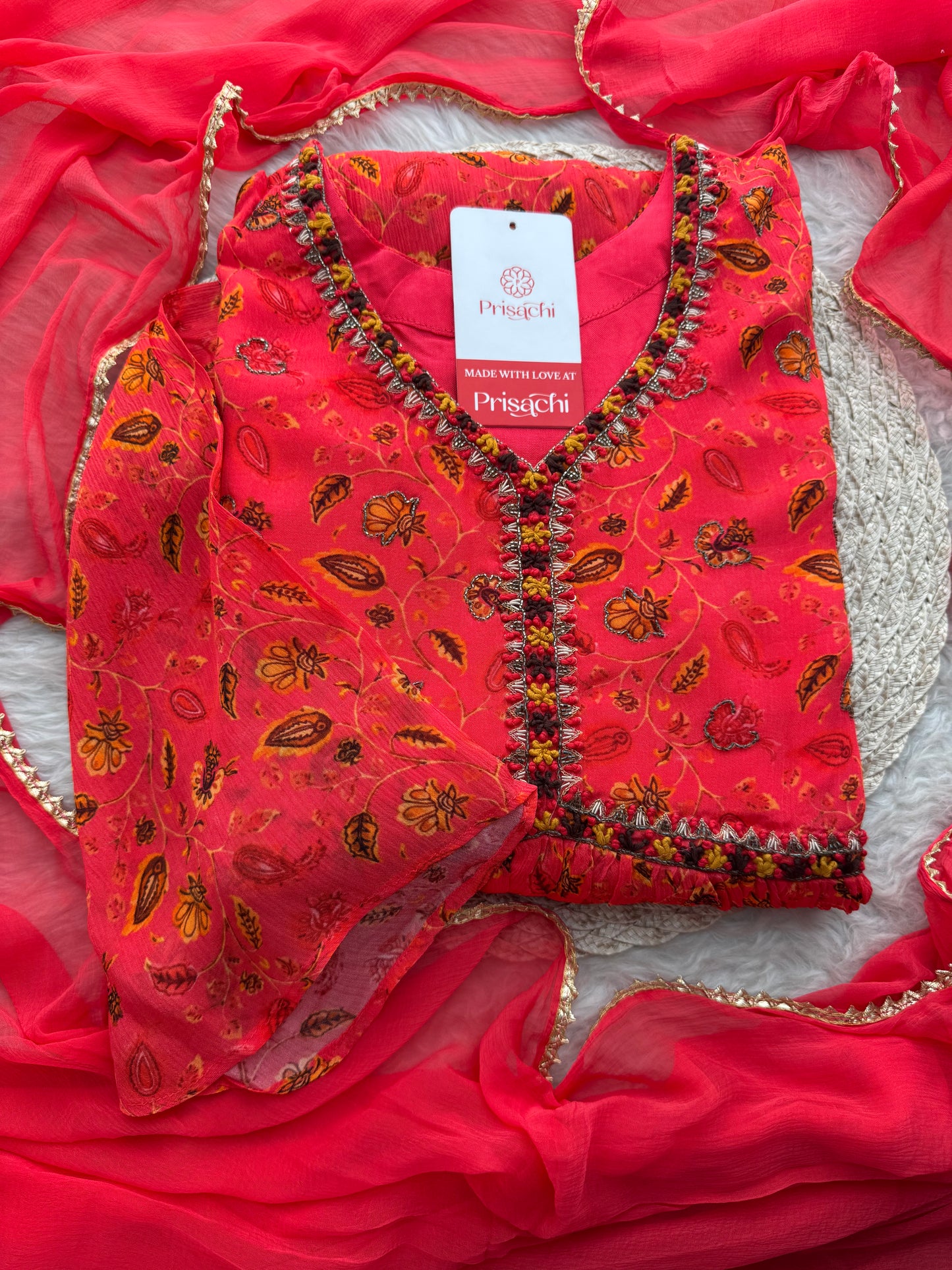 Pink Floral Embriodered Anarkali Kurta Set with Dupatta and Pants | Ethnic Festive Wear for Women