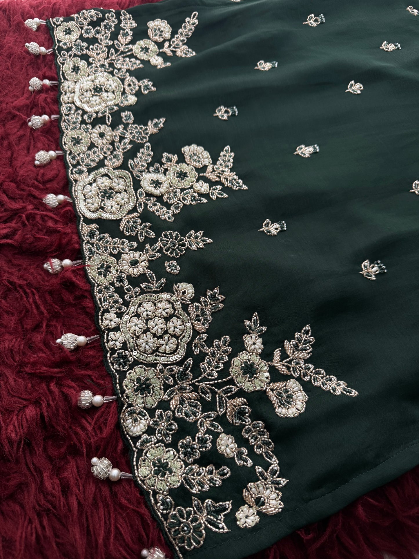 Deep Green Zardozi Embroidered Ethnic Kurta Set with Bell Bottom Pants & Dupatta