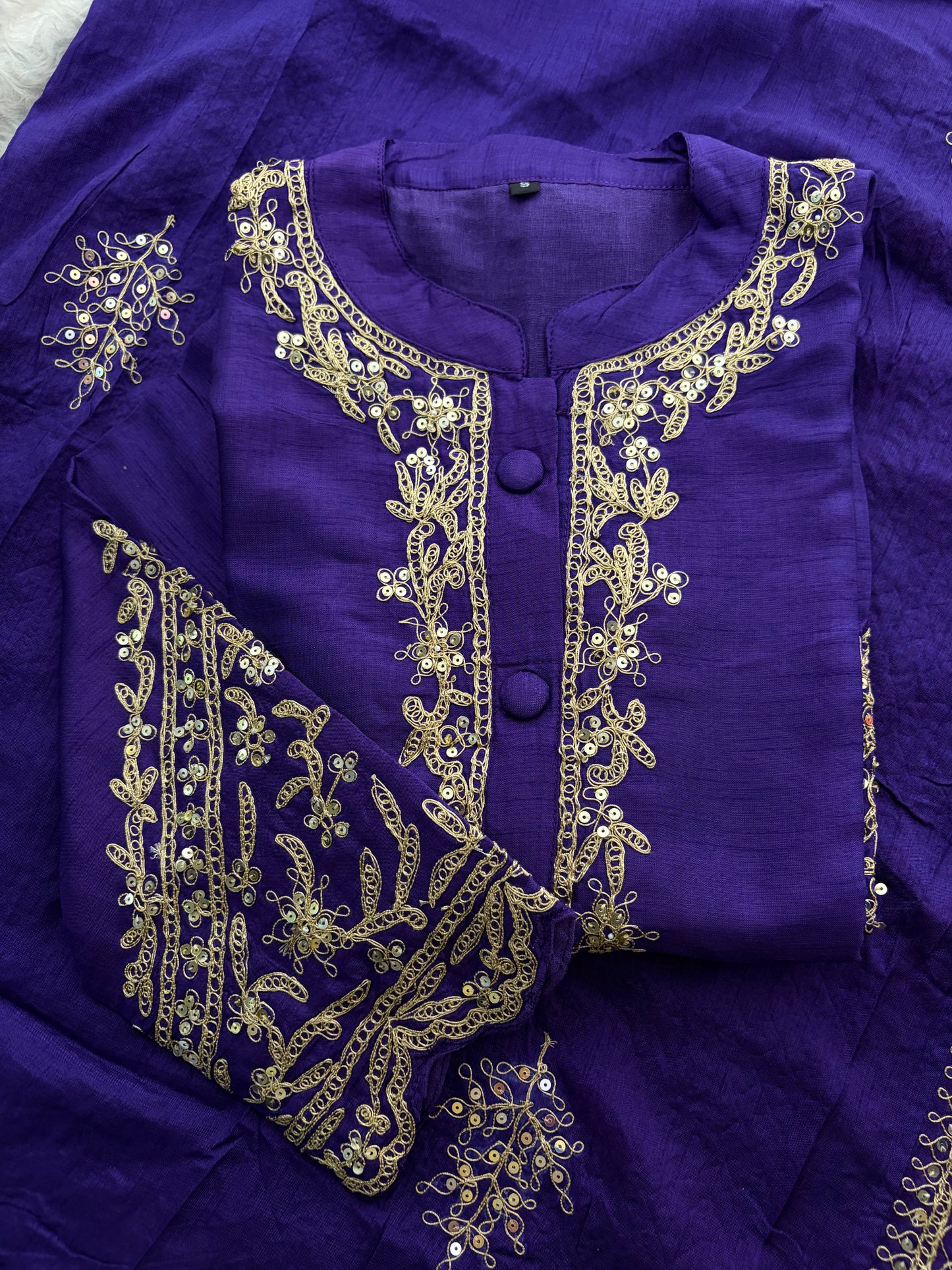 Purple Embroidered Ethnic Kurta Set With Multicolored Dupatta and Pants | Traditional Festive Wear Suit Set
