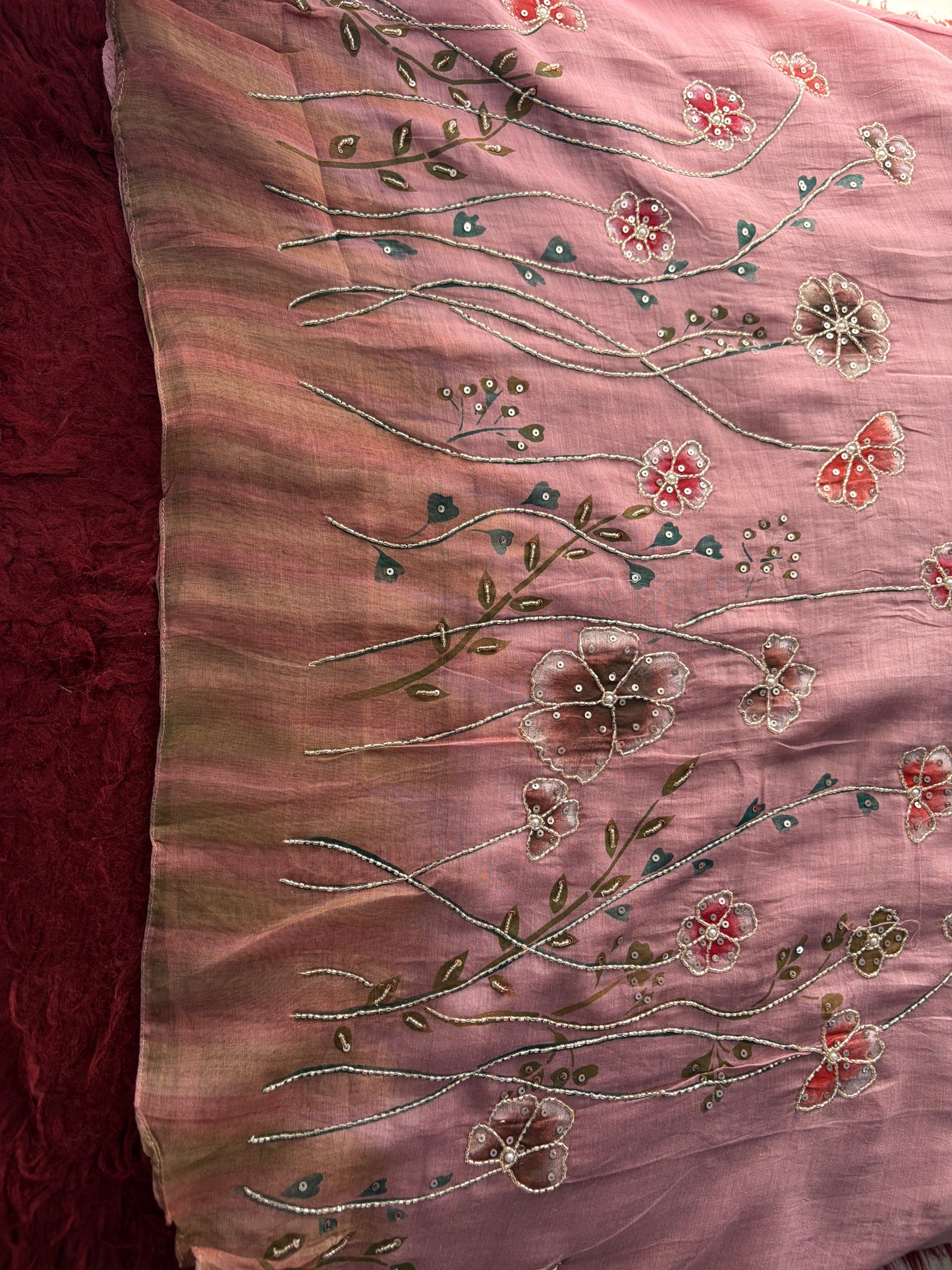 Mauve Embroidered A-Line Ethnic kurta set with dupatta and Pants