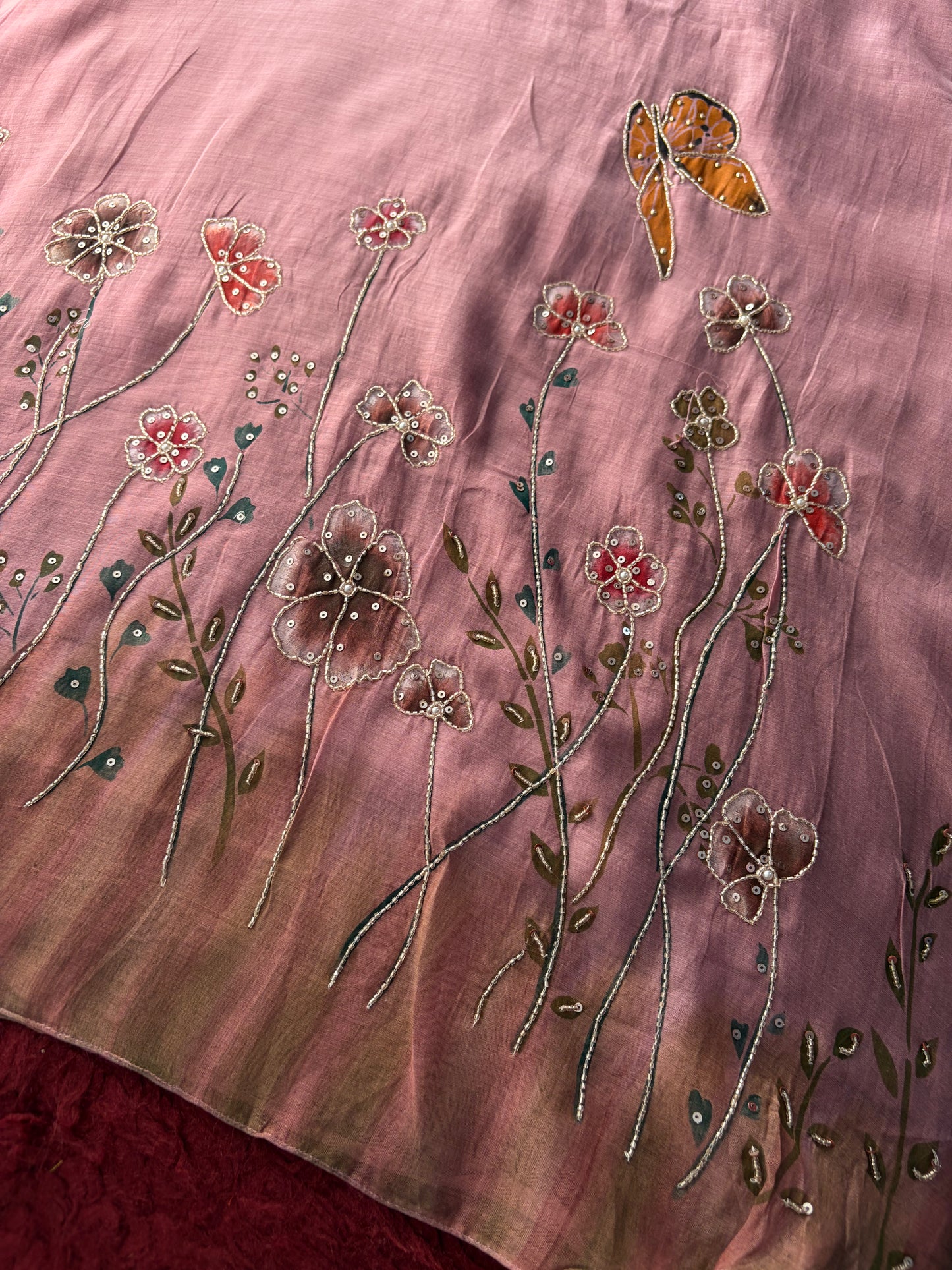 Mauve Embroidered A-Line Ethnic kurta set with dupatta and Pants