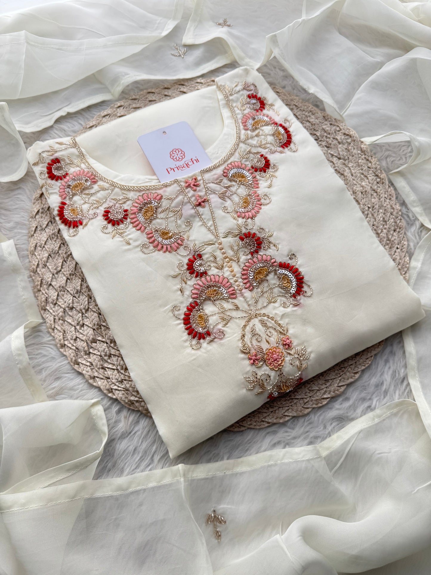 White Zardozi Embroidered Kurta Set with Dupatta & Pants for Women | Traditional Ethnic Suit Set