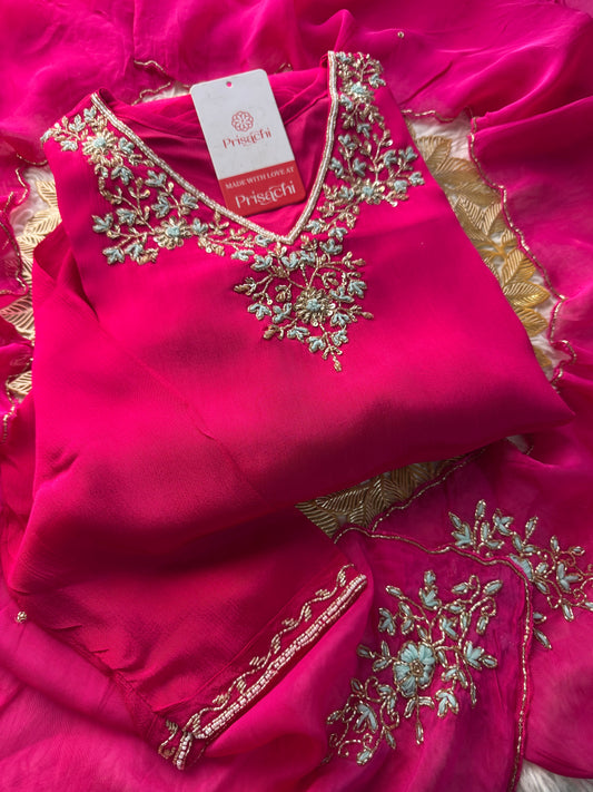 Pink Designer Embroidered Ethnic Kurta Set with Dupatta & Pant