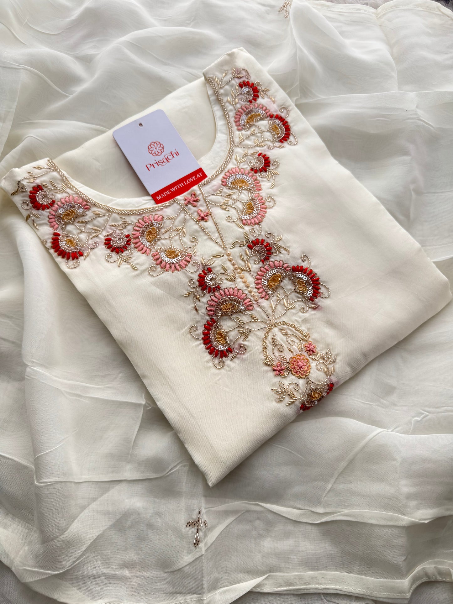 White Zardozi Embroidered Kurta Set with Dupatta & Pants for Women | Traditional Ethnic Suit Set