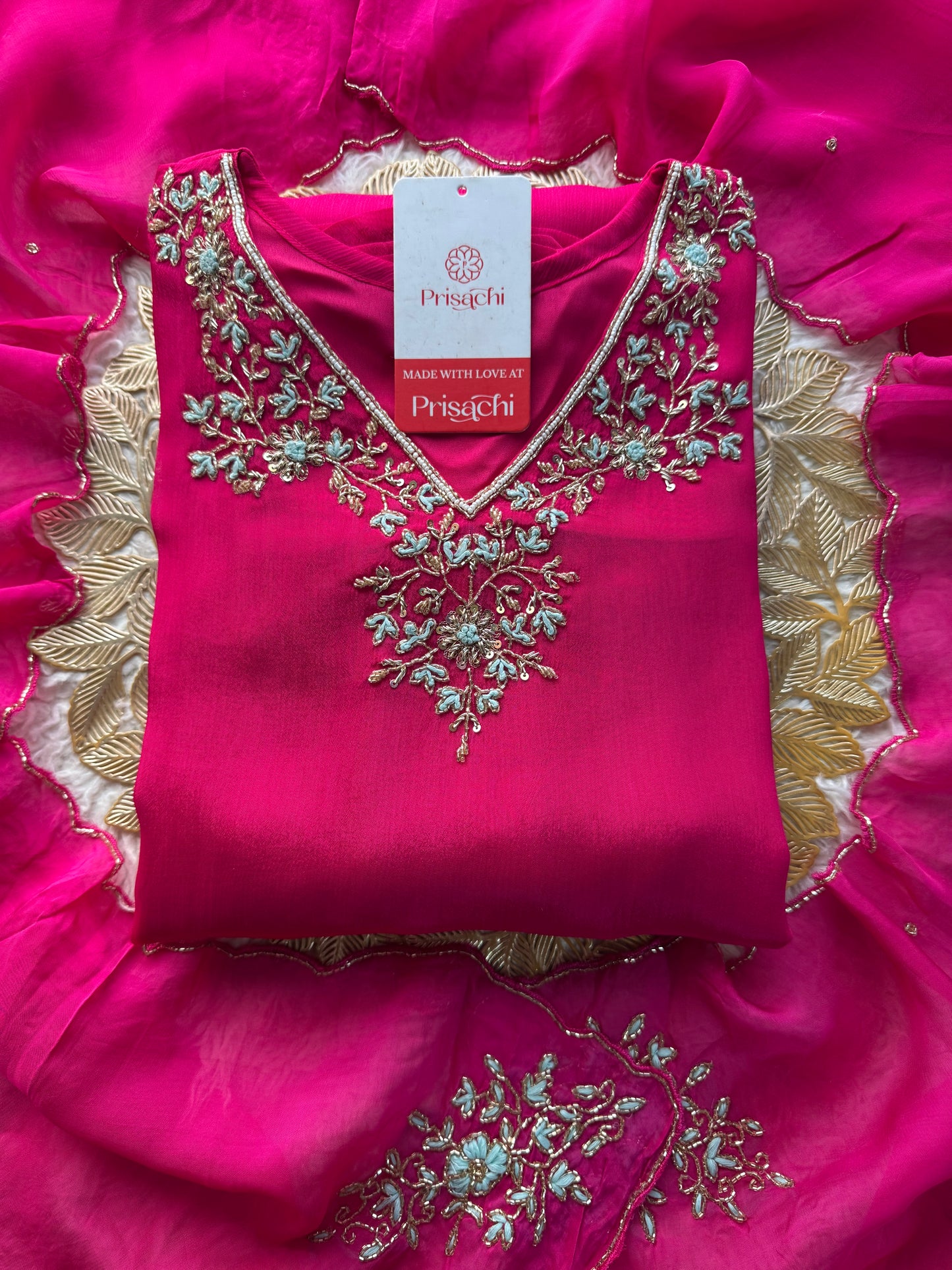 Pink Designer Embroidered Ethnic Kurta Set with Dupatta & Pant