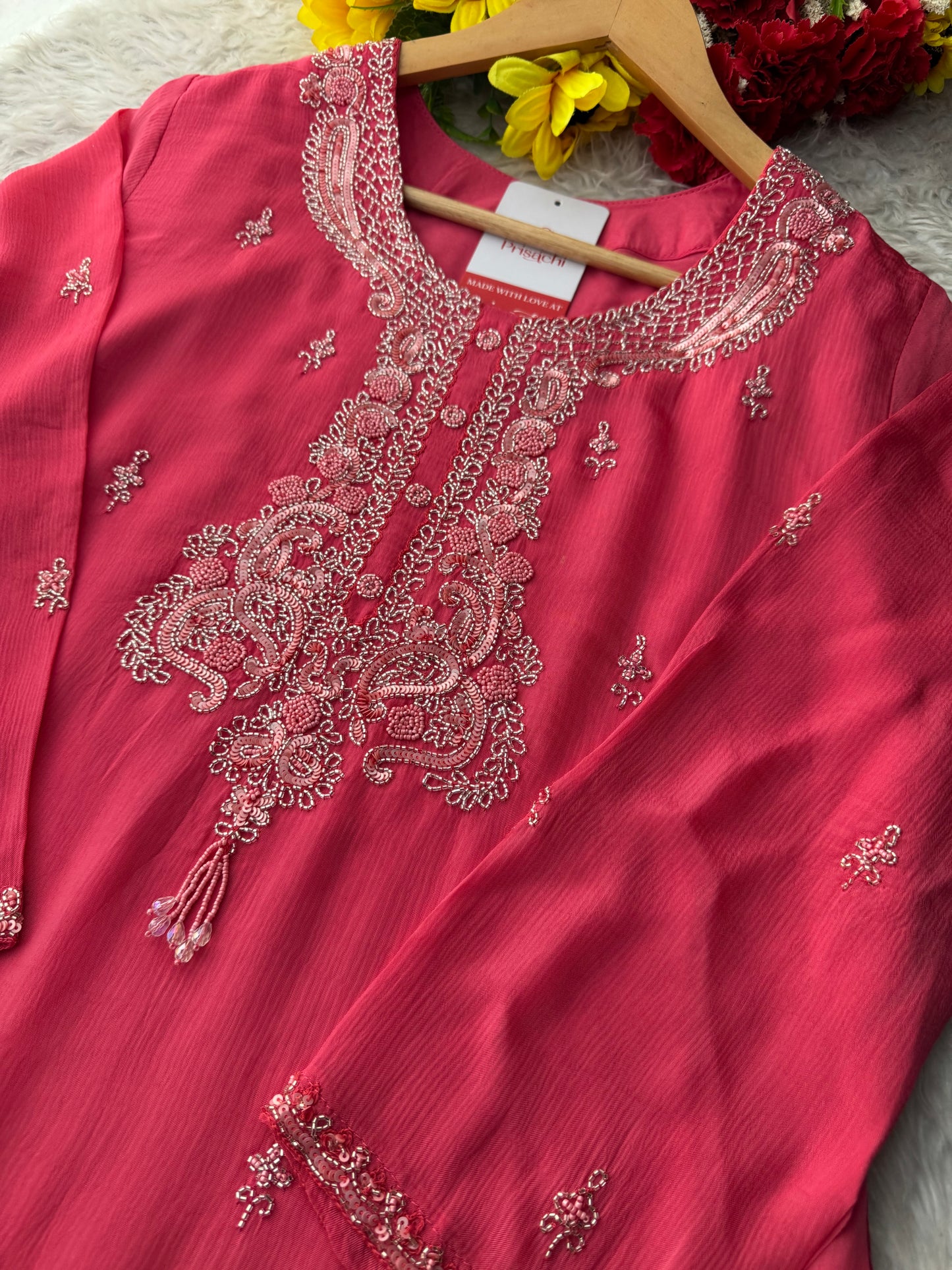 Pink Zardozi Embroidered Ethnic Kurti Sharara Set with Dupatta | Designer Suit Set
