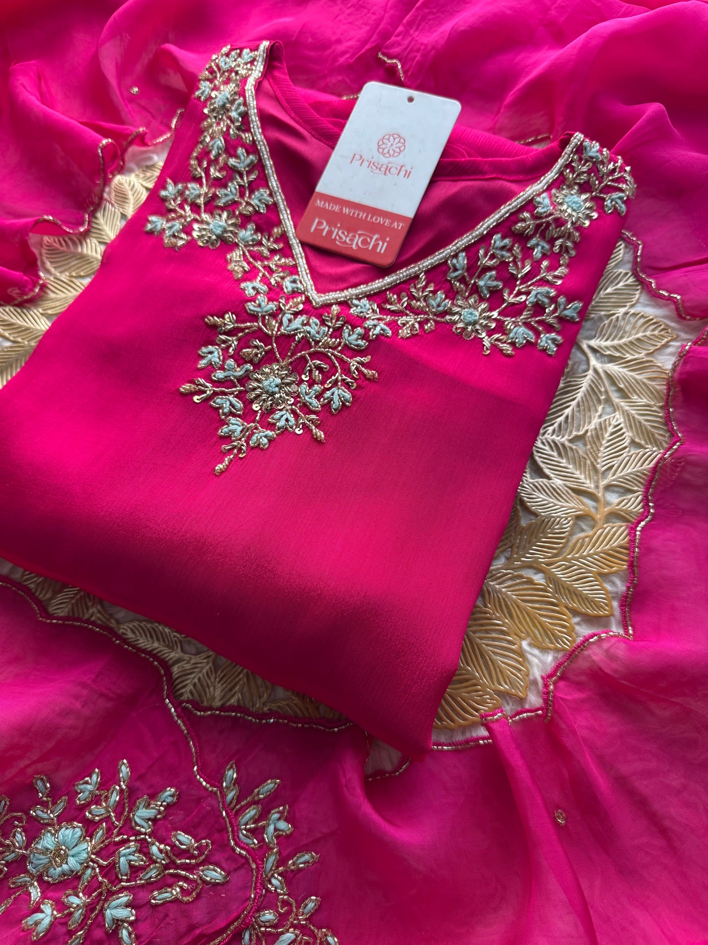 Pink Designer Embroidered Ethnic Kurta Set with Dupatta & Pant