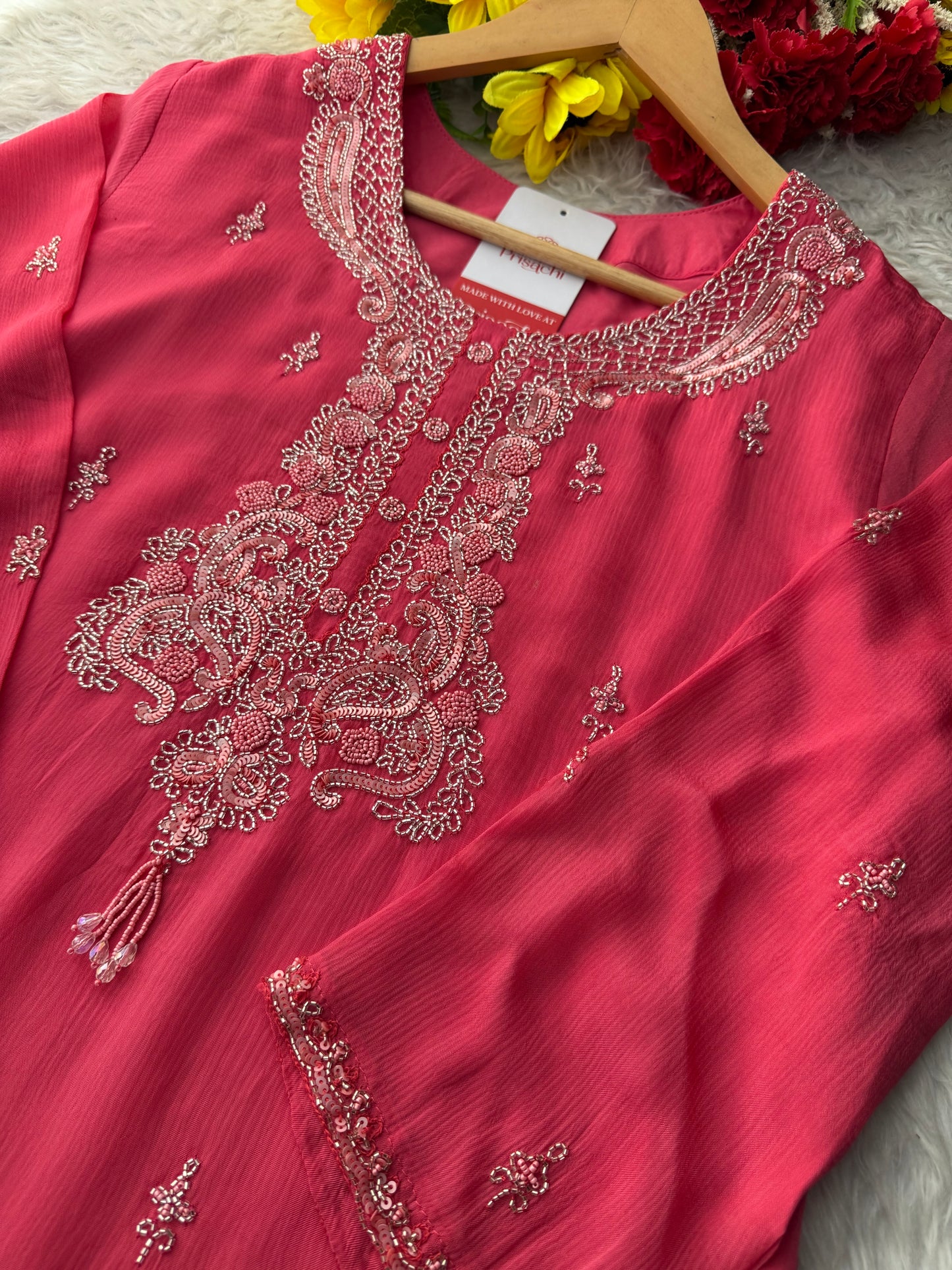 Pink Zardozi Embroidered Ethnic Kurti Sharara Set with Dupatta | Designer Suit Set
