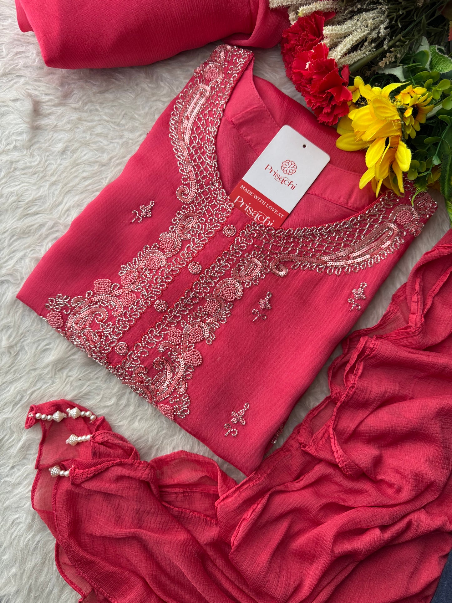 Pink Zardozi Embroidered Ethnic Kurti Sharara Set with Dupatta | Designer Suit Set