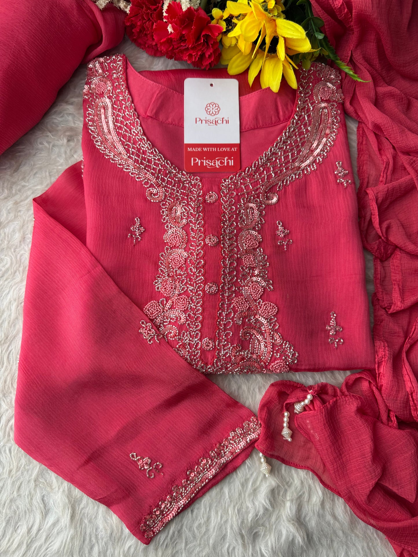 Pink Zardozi Embroidered Ethnic Kurti Sharara Set with Dupatta | Designer Suit Set