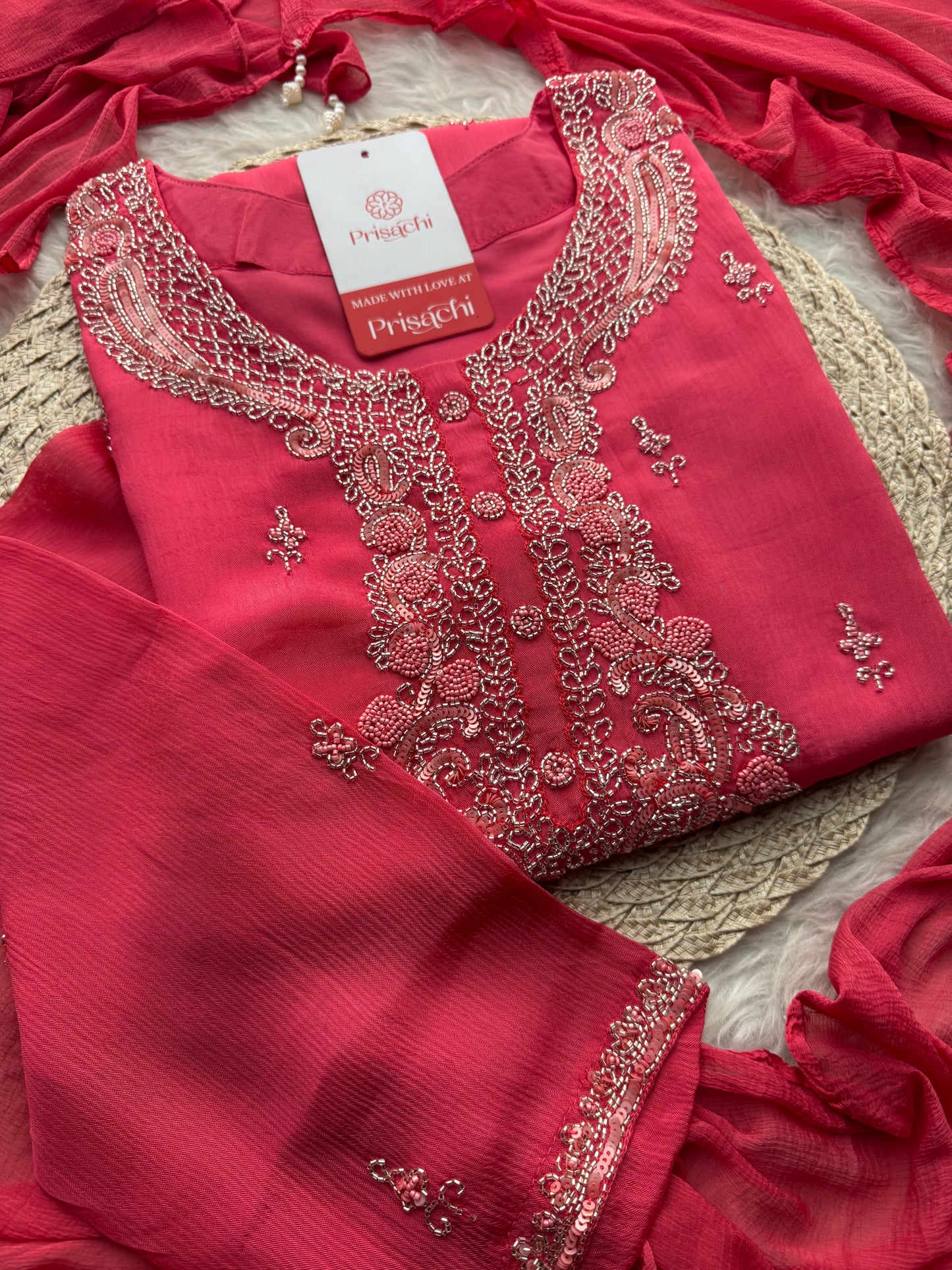 Pink Zardozi Embroidered Ethnic Kurti Sharara Set with Dupatta | Designer Suit Set