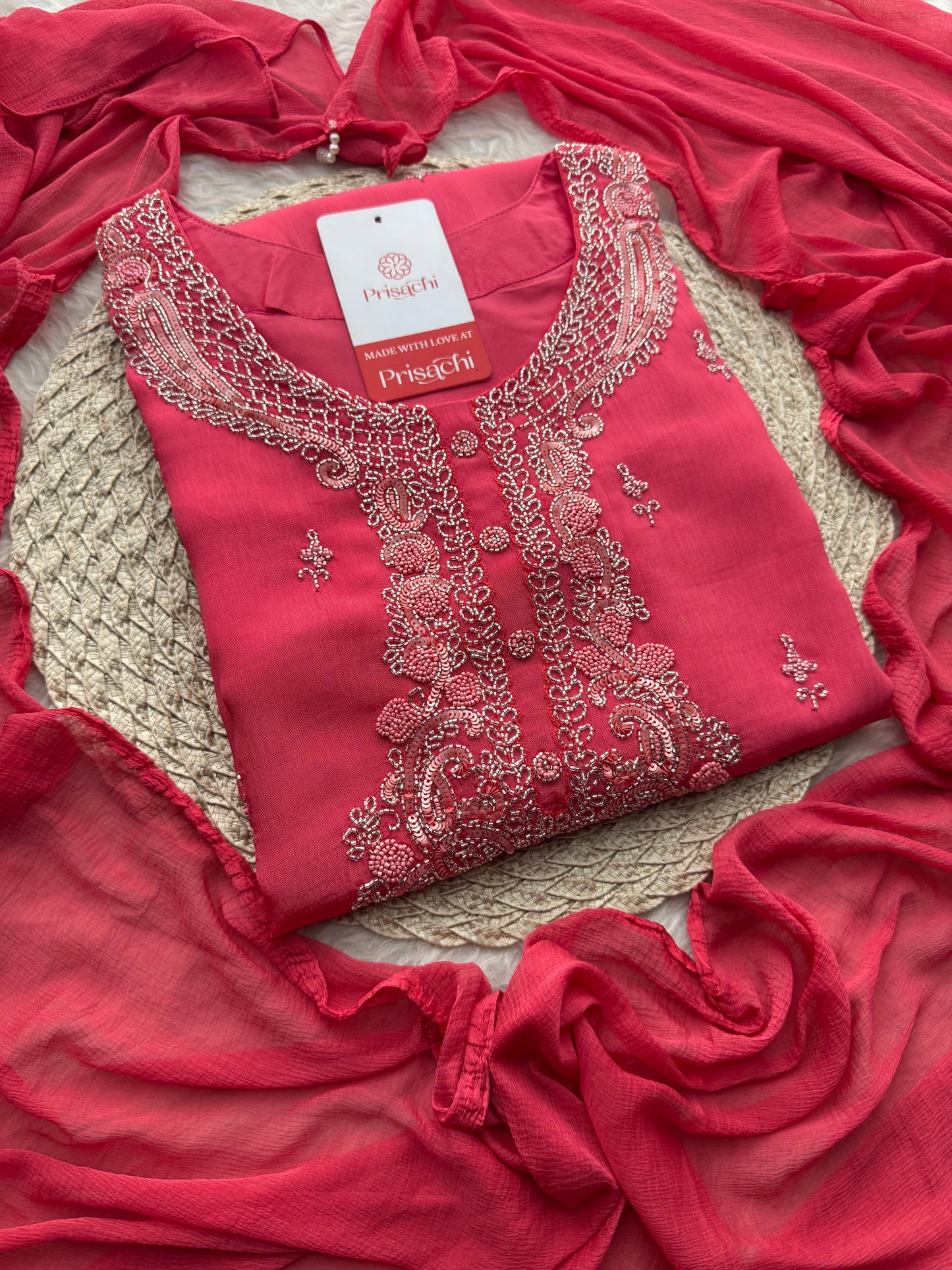 Pink Zardozi Embroidered Ethnic Kurti Sharara Set with Dupatta | Designer Suit Set