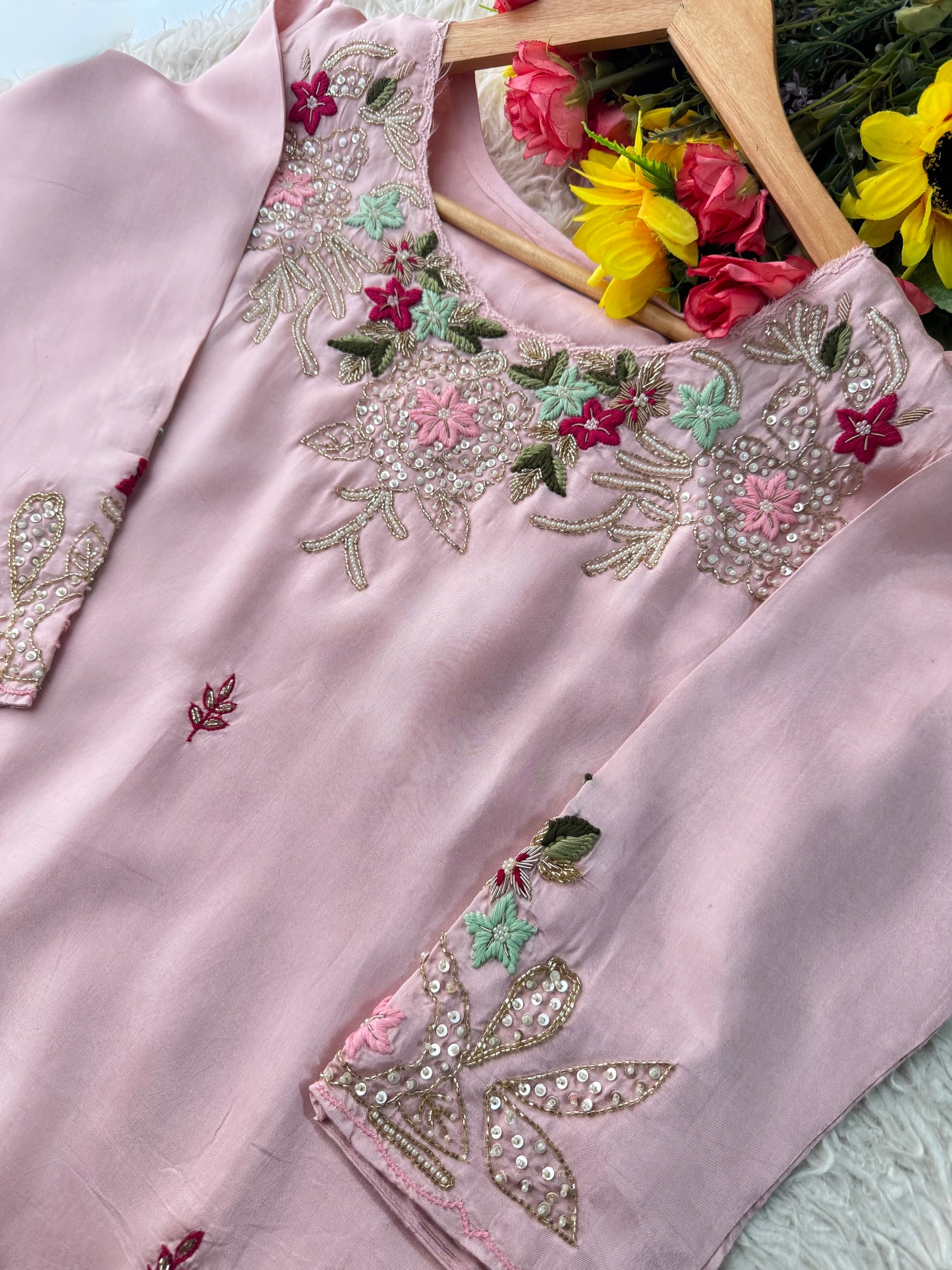 Prisachi Pink Embroidered kurta bottom with dupatta