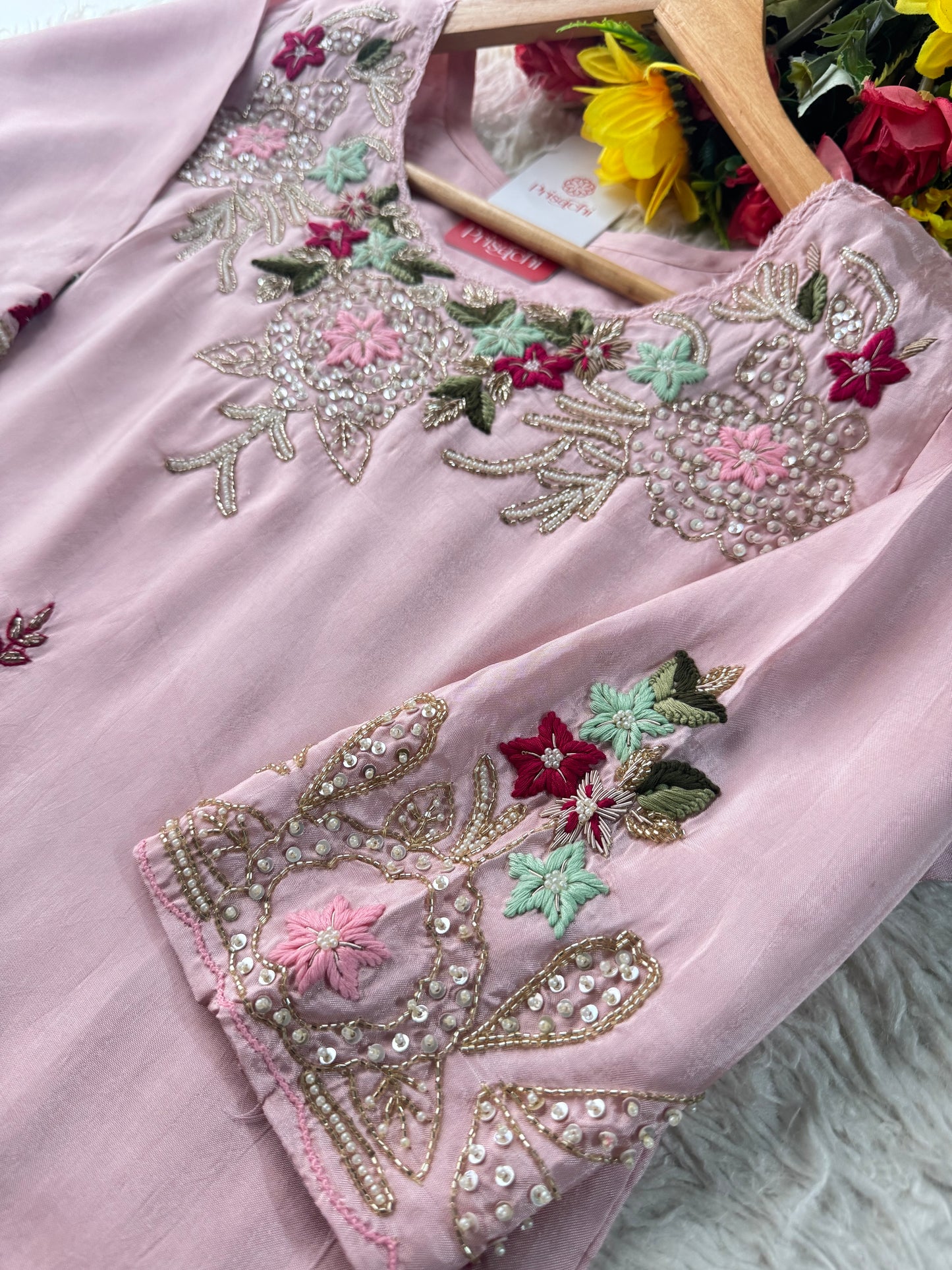 Prisachi Pink Embroidered kurta bottom with dupatta