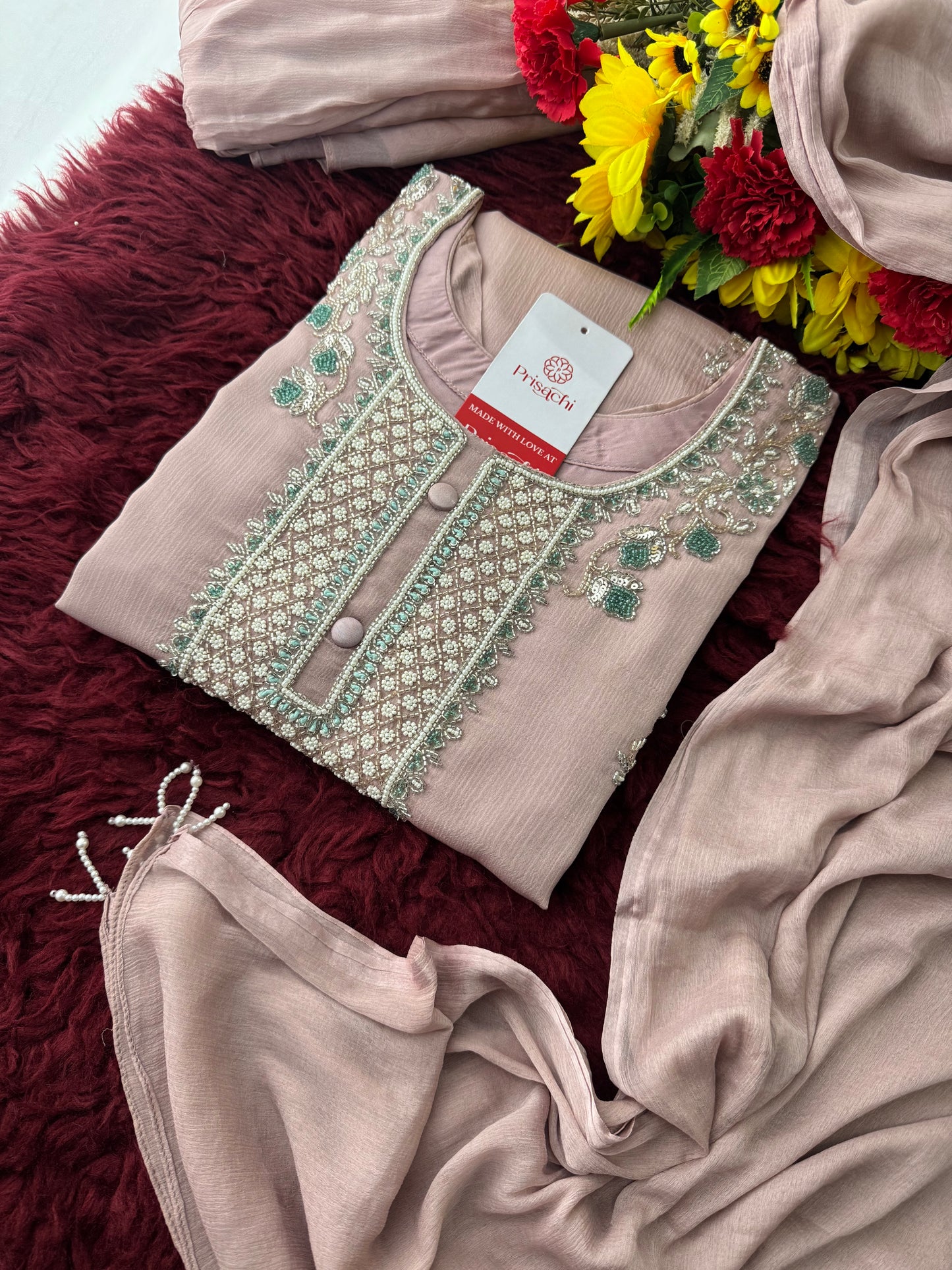 Lavender Zardozi Embroidered Ethnic Kurti Sharara Set with Dupatta | Designer Festive Suit Set