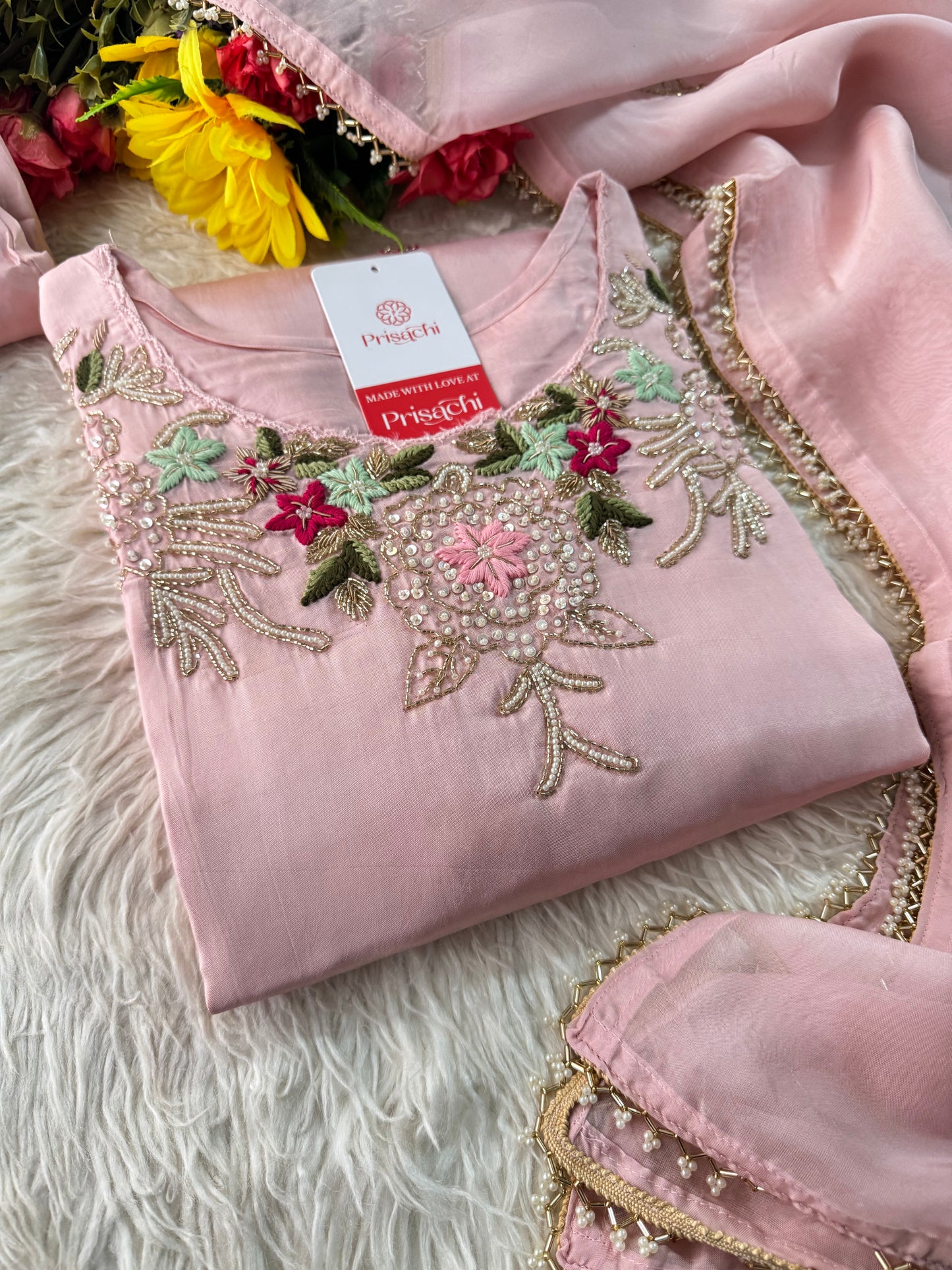 Prisachi Pink Embroidered kurta bottom with dupatta