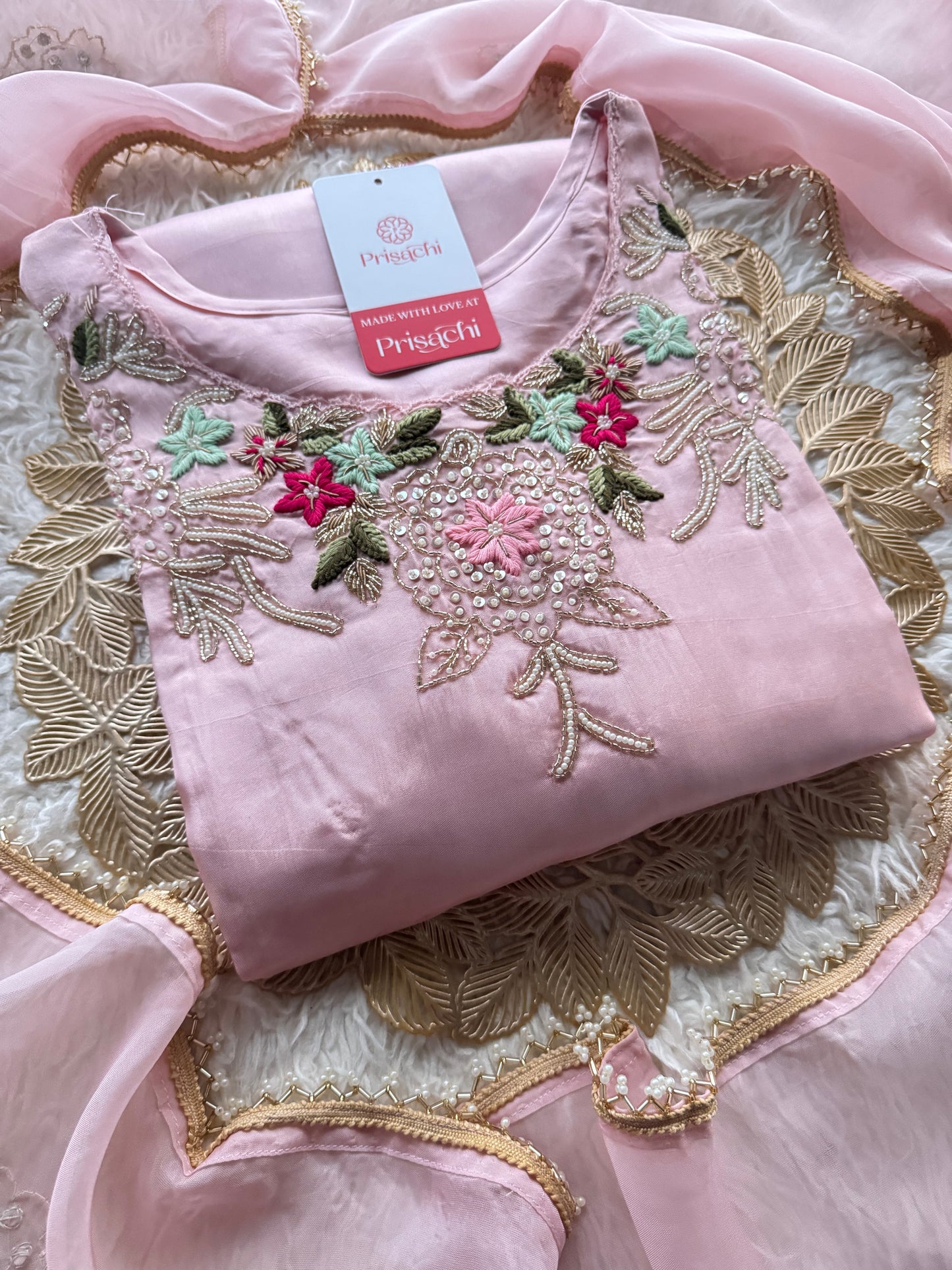 Prisachi Pink Embroidered kurta bottom with dupatta