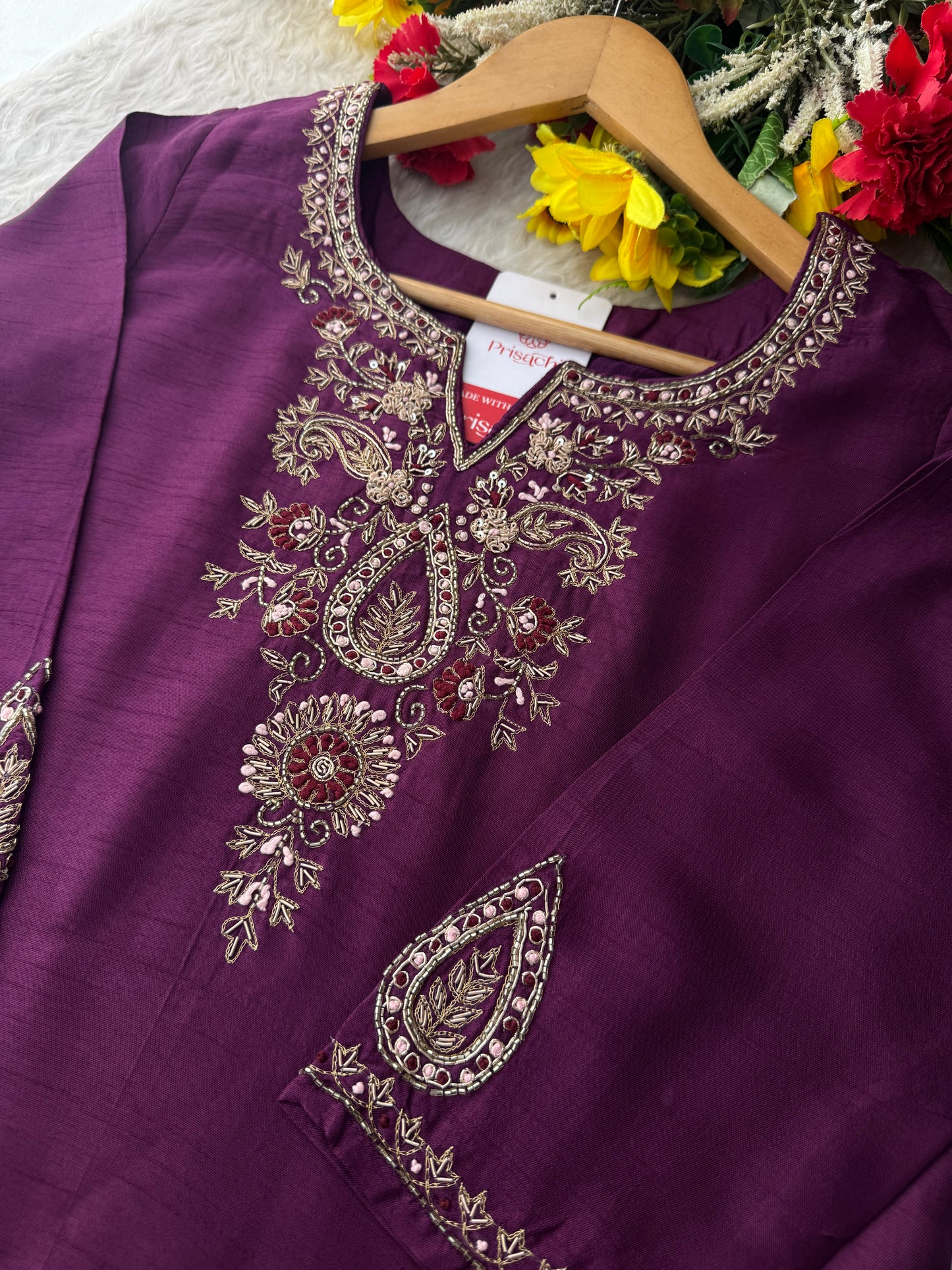 Purple Zardozi Embroidered Kurta Set with Pants & Dupatta for Women | Designer Festive & Wedding Wear
