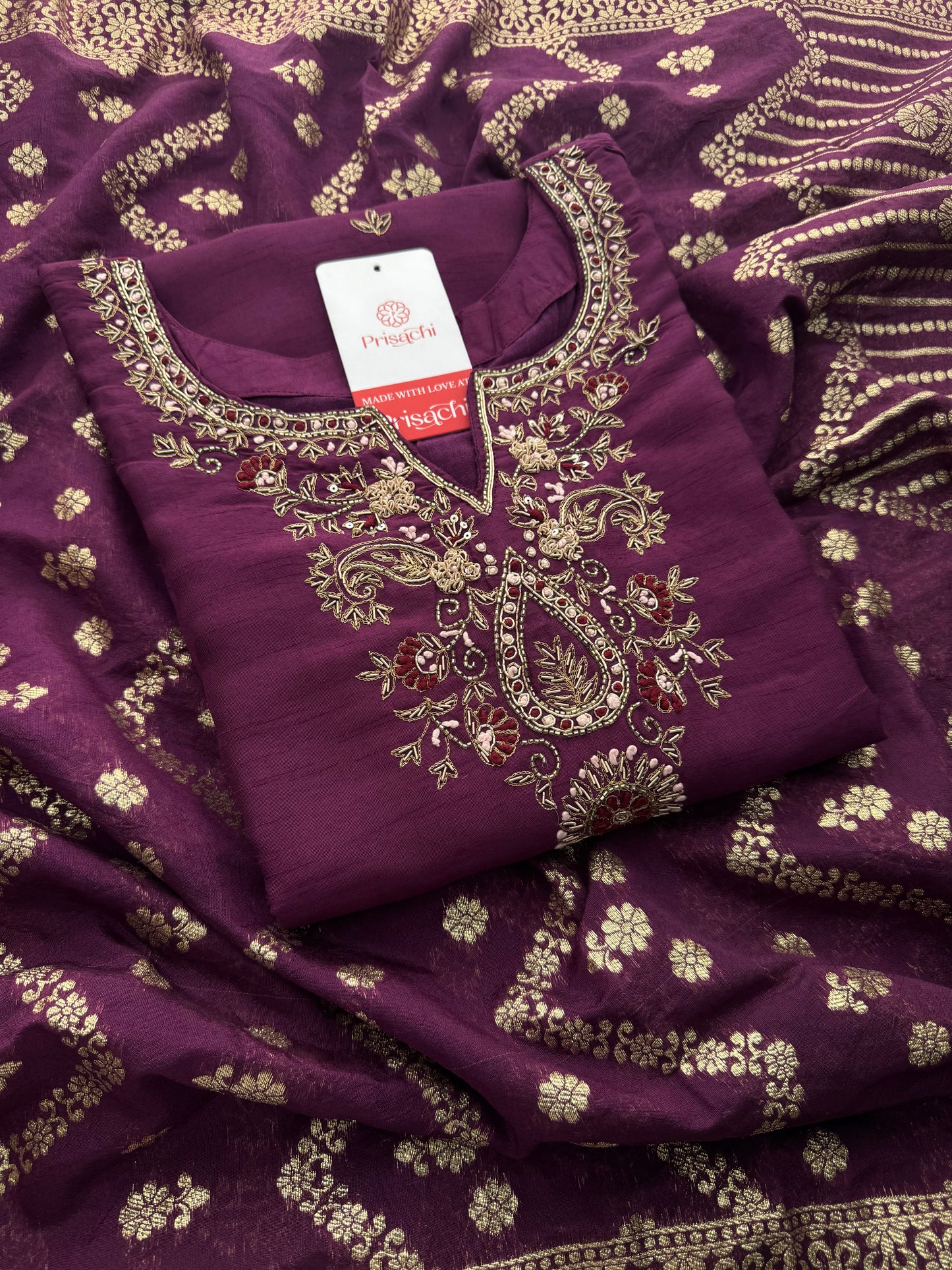 Purple Zardozi Embroidered Kurta Set with Pants & Dupatta for Women | Designer Festive & Wedding Wear