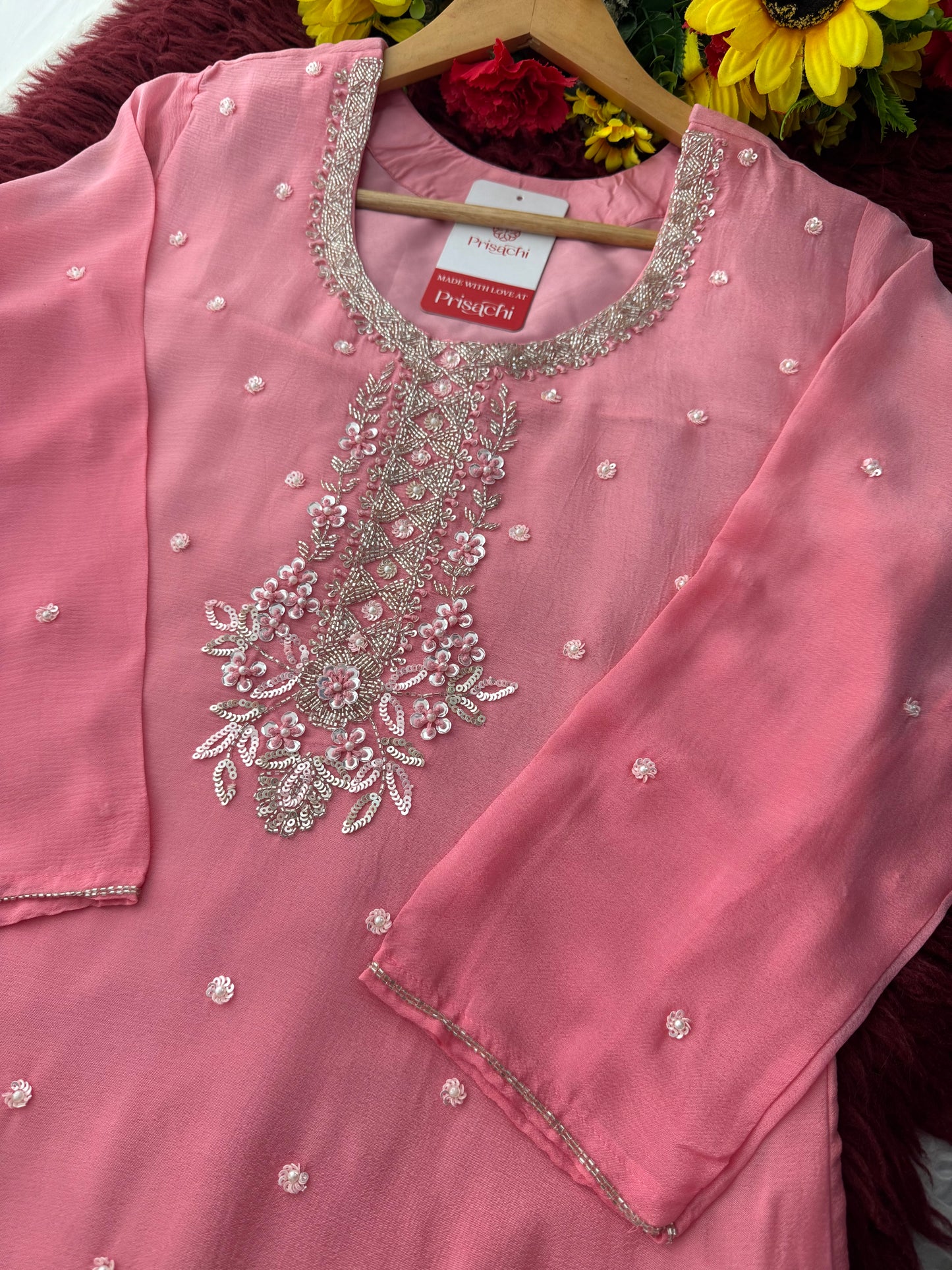 Pink Zardozi Embroidered Kurti Sharara Set with Dupatta | Designer Ethnic Suit Set