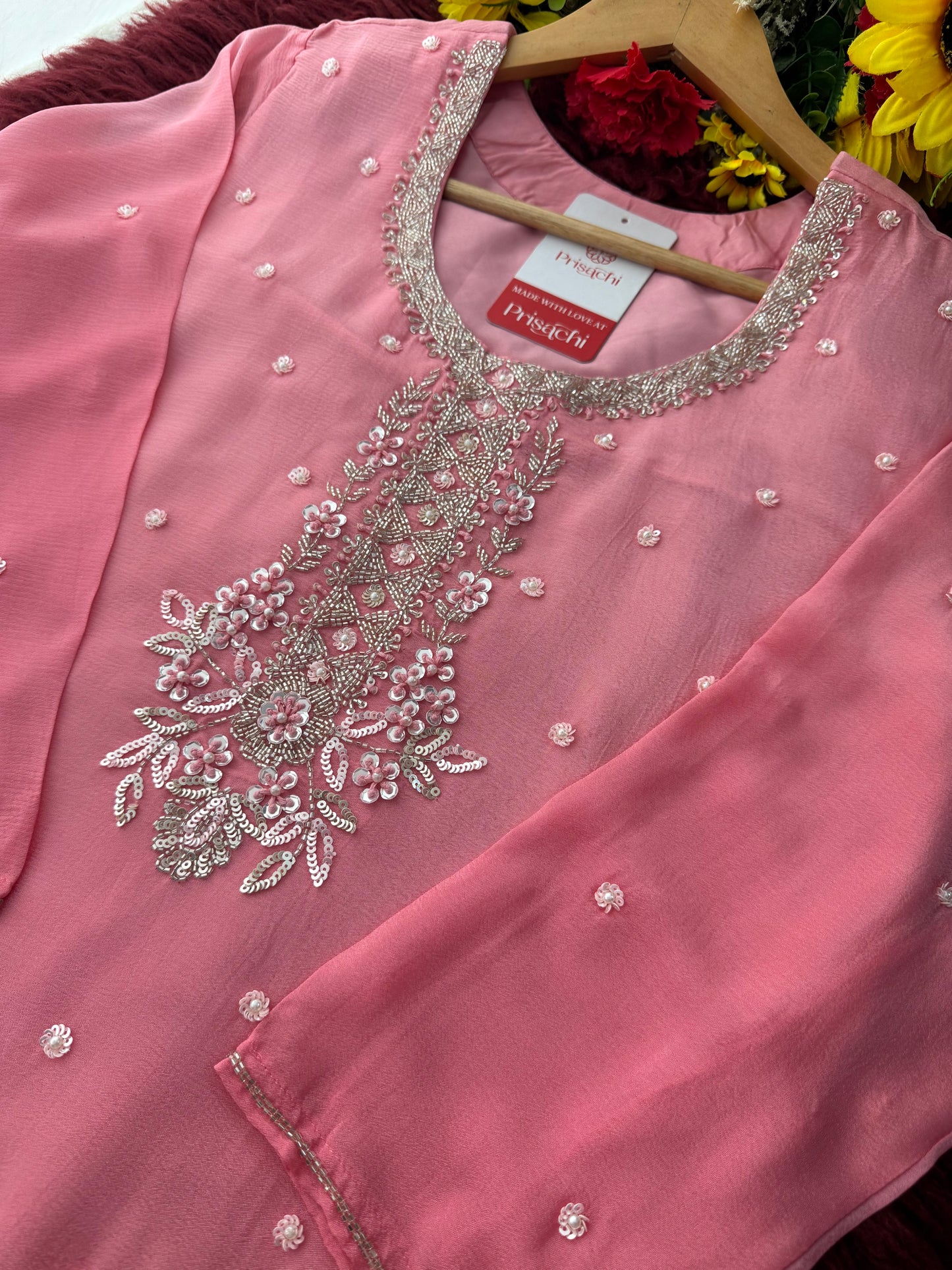 Pink Zardozi Embroidered Kurti Sharara Set with Dupatta | Designer Ethnic Suit Set