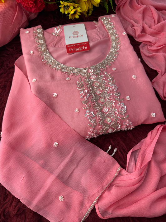 Pink Zardozi Embroidered Kurti Sharara Set with Dupatta | Designer Ethnic Suit Set