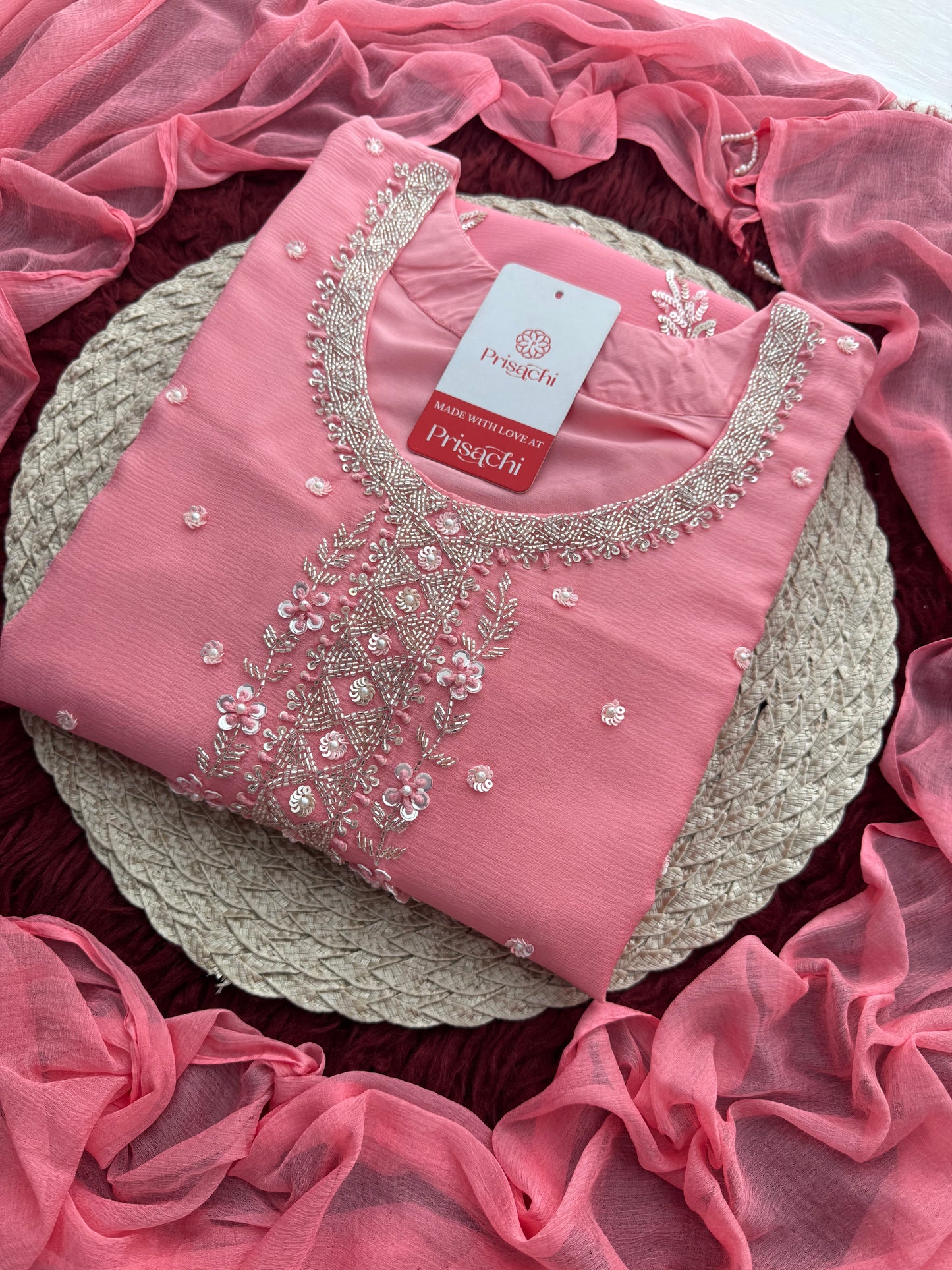 Pink Zardozi Embroidered Kurti Sharara Set with Dupatta | Designer Ethnic Suit Set