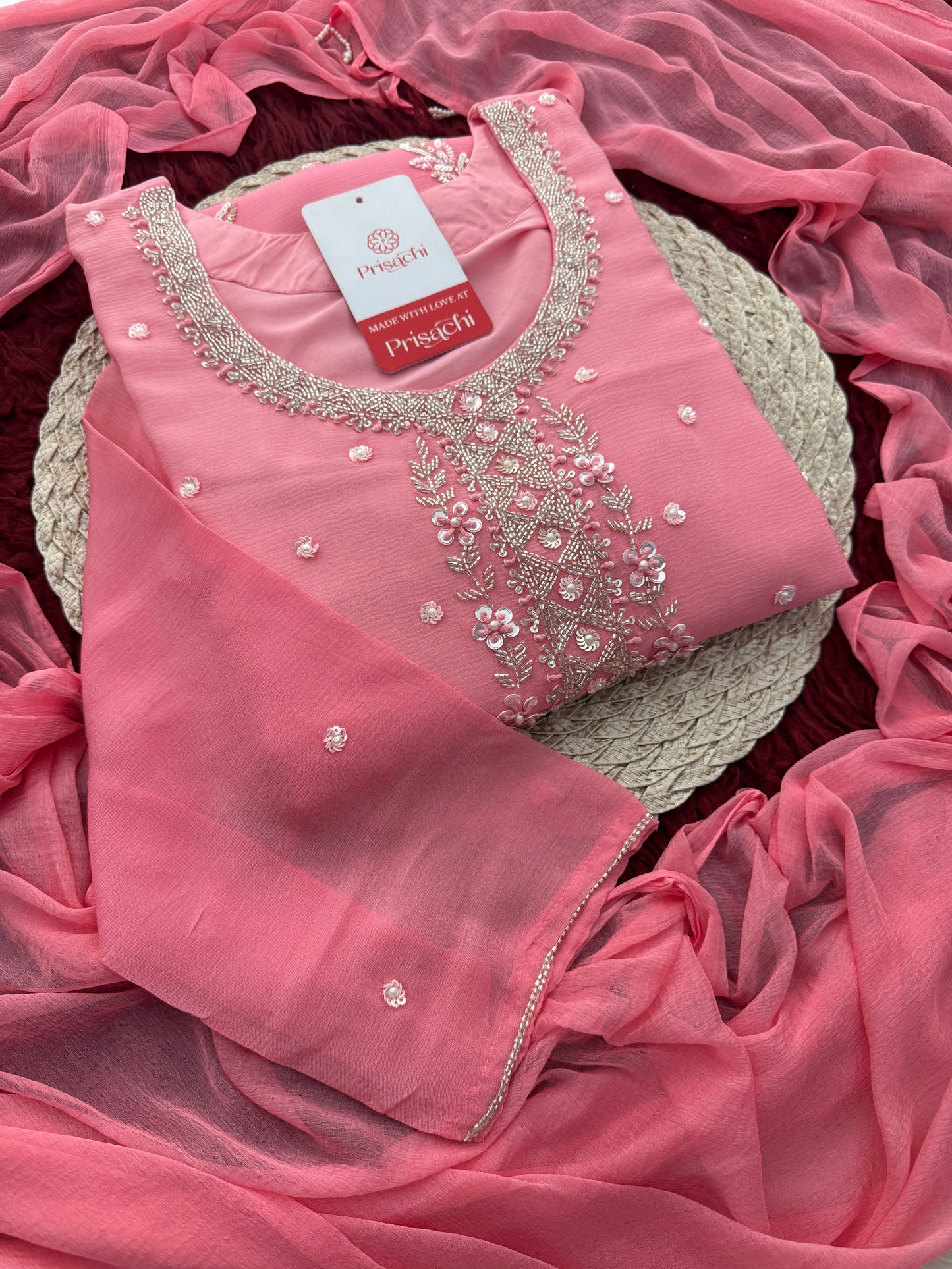 Pink Zardozi Embroidered Kurti Sharara Set with Dupatta | Designer Ethnic Suit Set