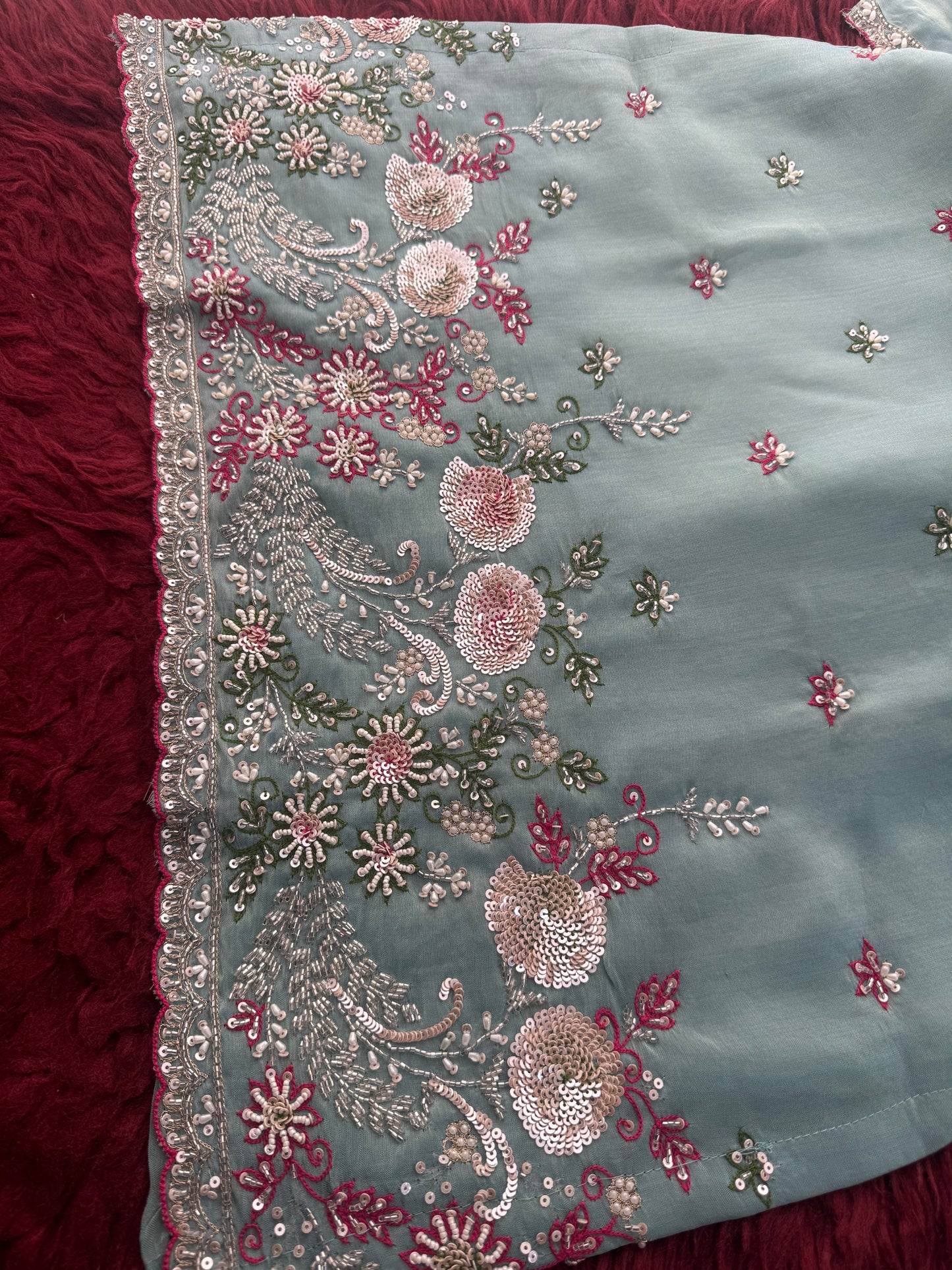 Sky Blue Zardozi Embroidered Kurti Set with Sharara And Dupatta | Festive & Wedding Ethnic Suit