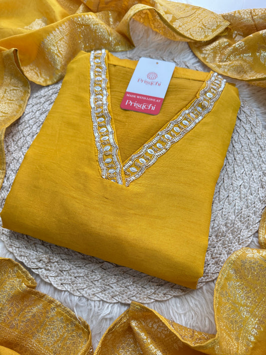 Yellow Embroidered kurta Pant  with dupatta