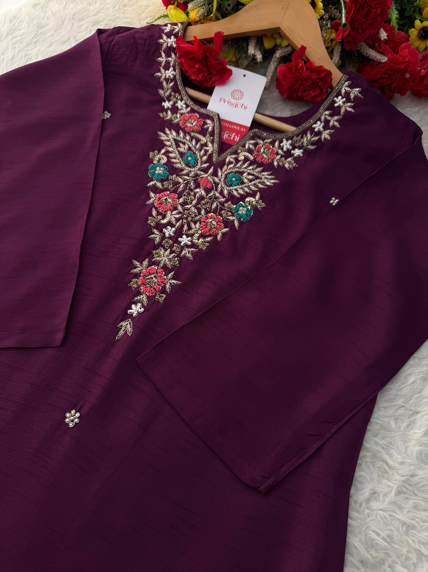 Purple Zardozi Embroidered Kurta Set with Pants & Banarasi Dupatta| Traditional Ethnic wear