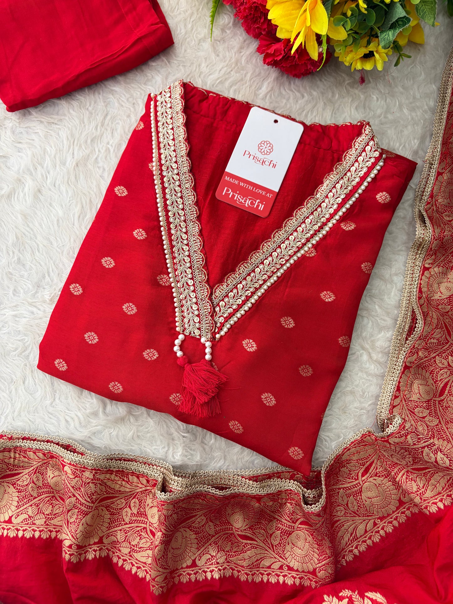 Designer Embroidered Ethnic Kurta Set for Women with Banarasi Dupatta & Pants | Traditional Festive Wear Suit set