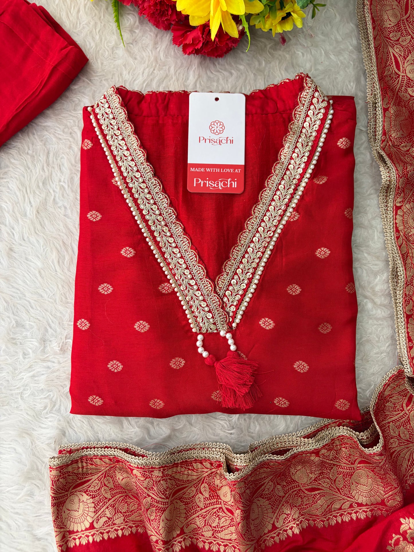 Designer Embroidered Ethnic Kurta Set for Women with Banarasi Dupatta & Pants | Traditional Festive Wear Suit set