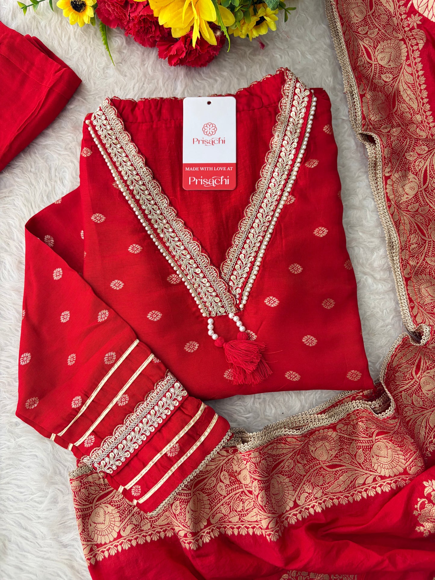 Designer Embroidered Ethnic Kurta Set for Women with Banarasi Dupatta & Pants | Traditional Festive Wear Suit set