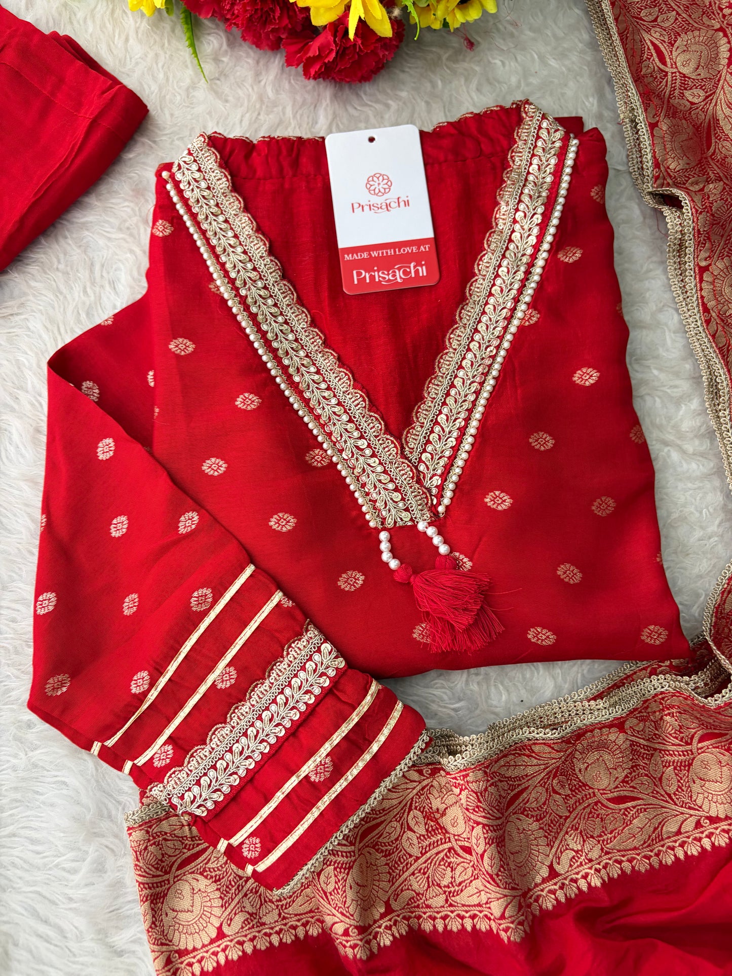 Designer Embroidered Ethnic Kurta Set for Women with Banarasi Dupatta & Pants | Traditional Festive Wear Suit set