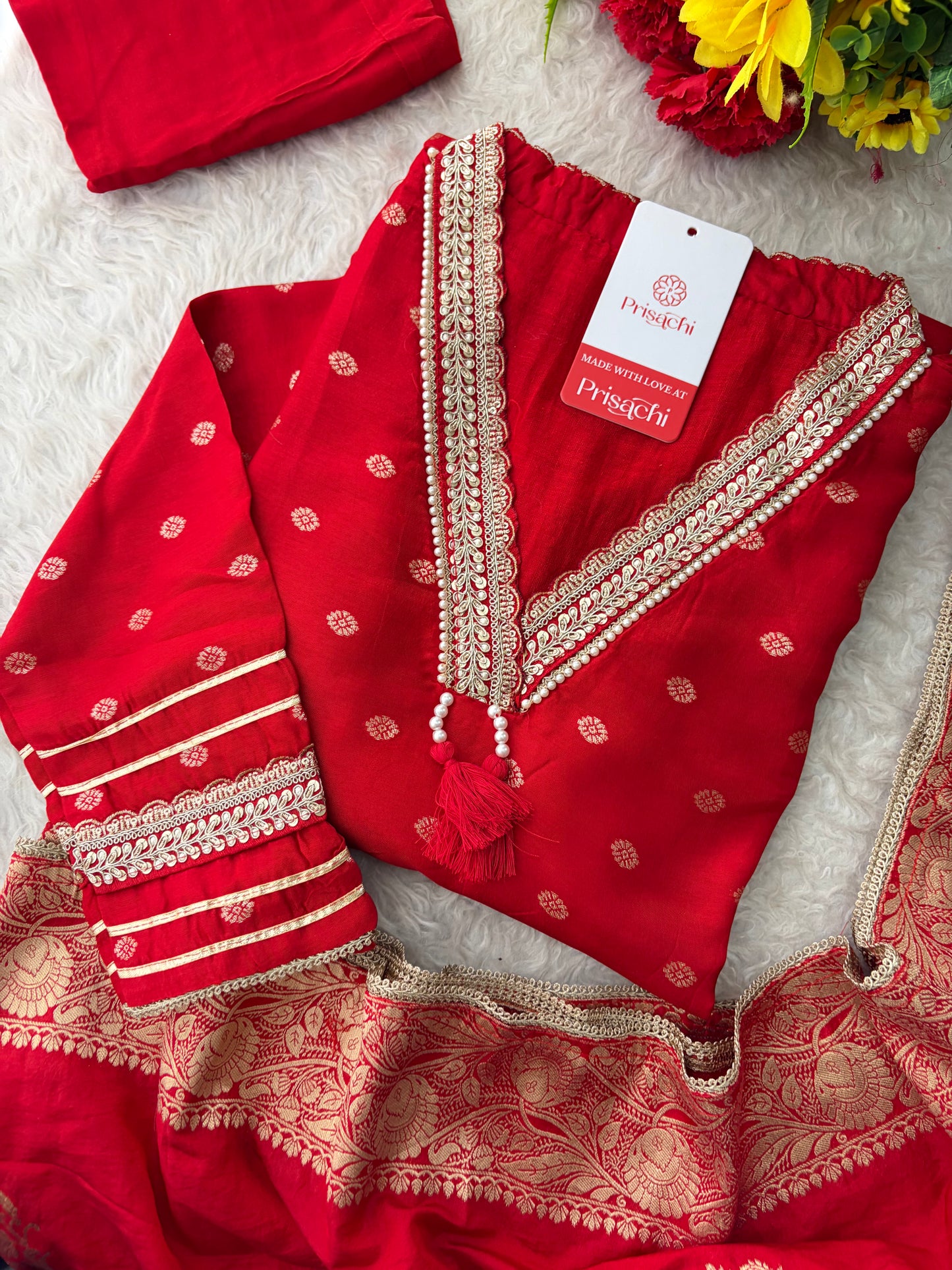 Designer Embroidered Ethnic Kurta Set for Women with Banarasi Dupatta & Pants | Traditional Festive Wear Suit set