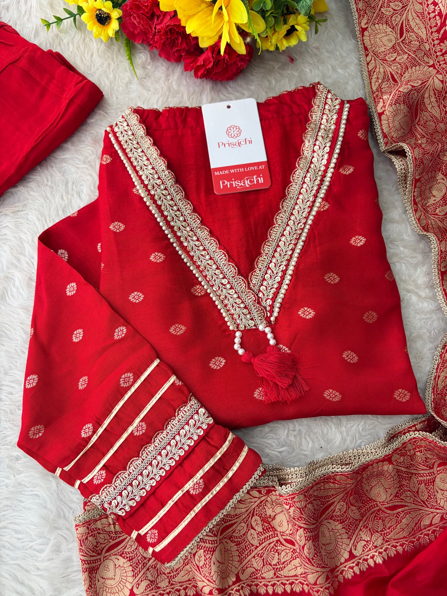 Designer Embroidered Ethnic Kurta Set for Women with Banarasi Dupatta & Pants | Traditional Festive Wear Suit set