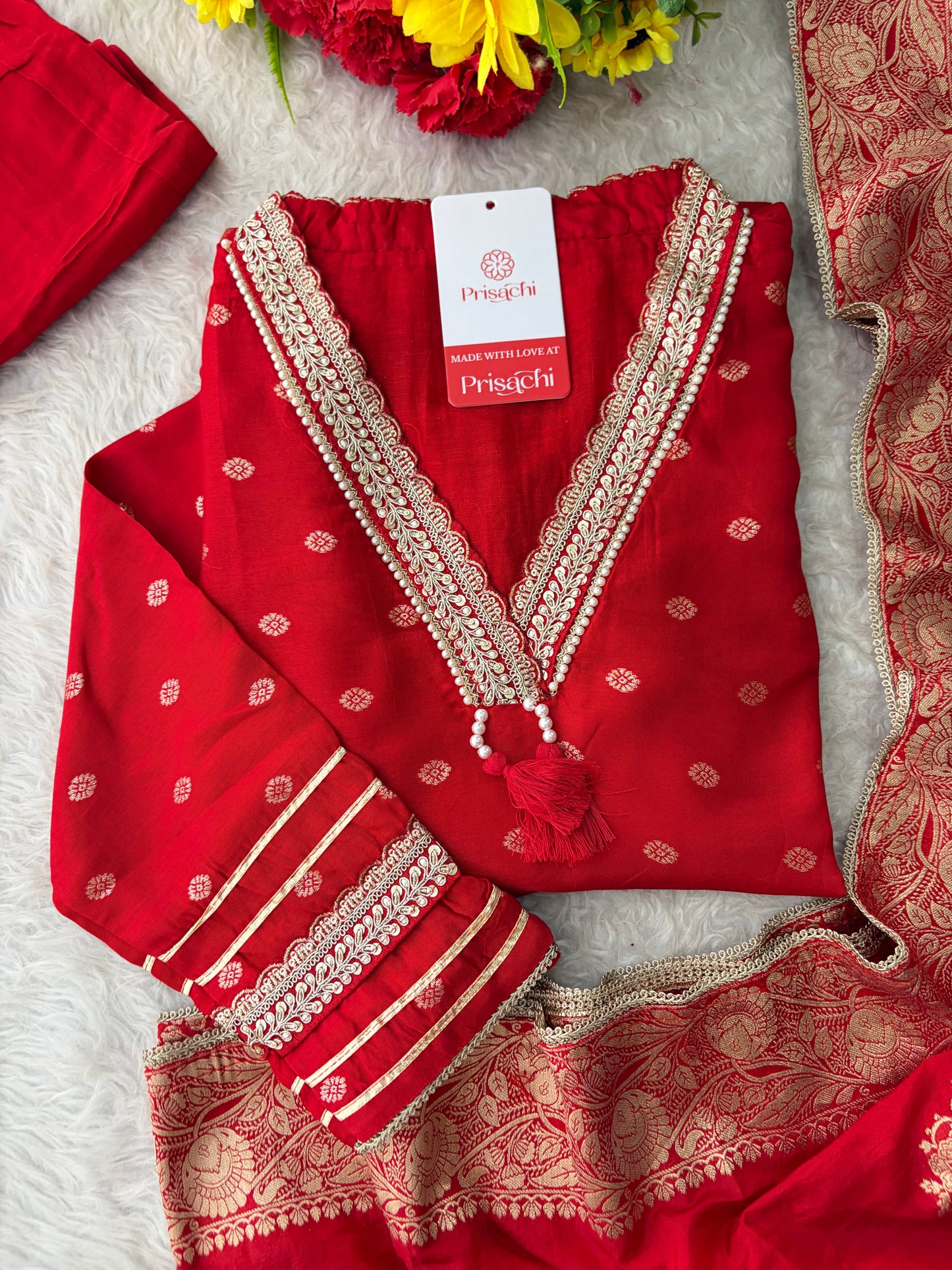 Designer Embroidered Ethnic Kurta Set for Women with Banarasi Dupatta & Pants | Traditional Festive Wear Suit set