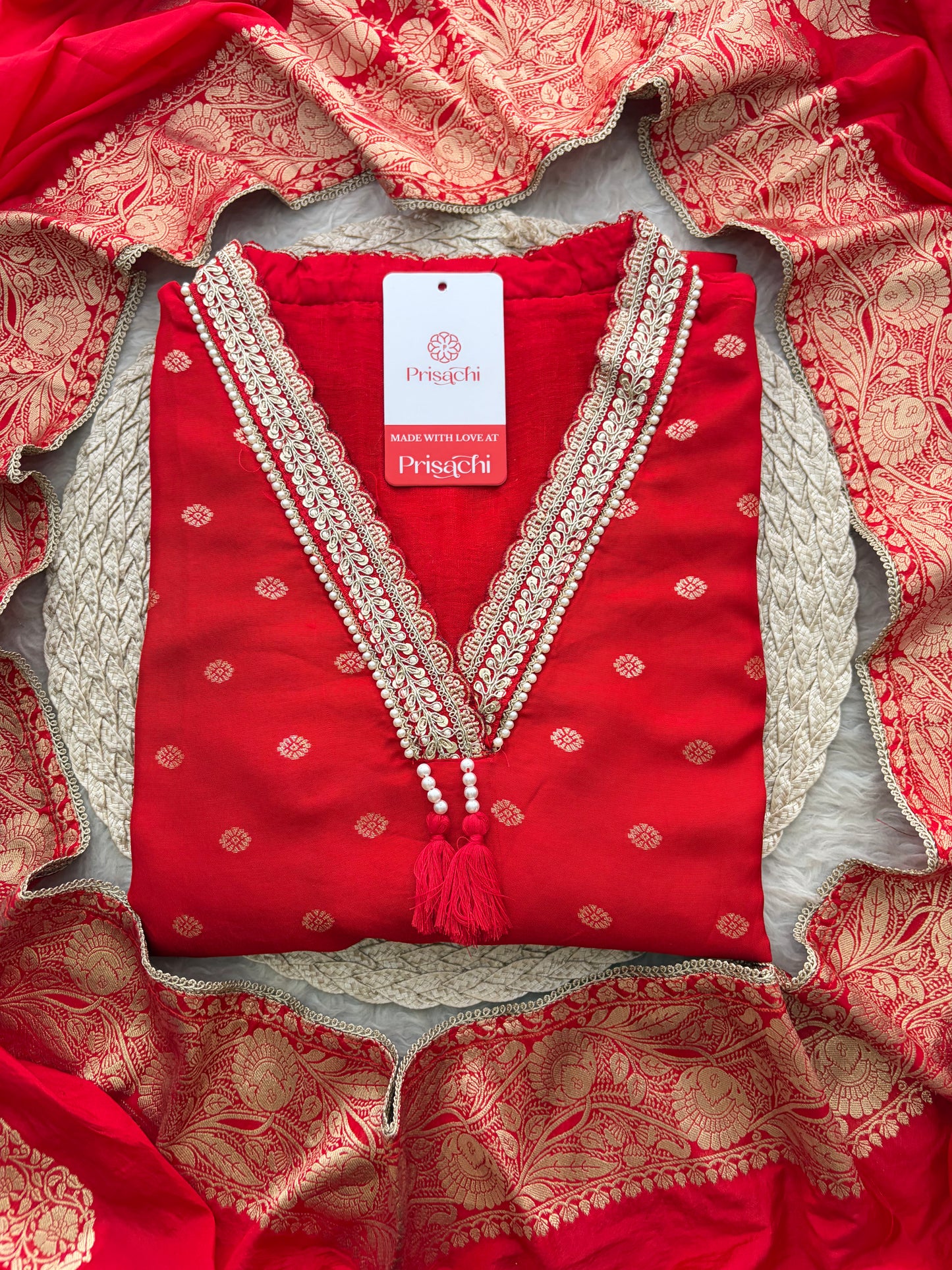 Designer Embroidered Ethnic Kurta Set for Women with Banarasi Dupatta & Pants | Traditional Festive Wear Suit set