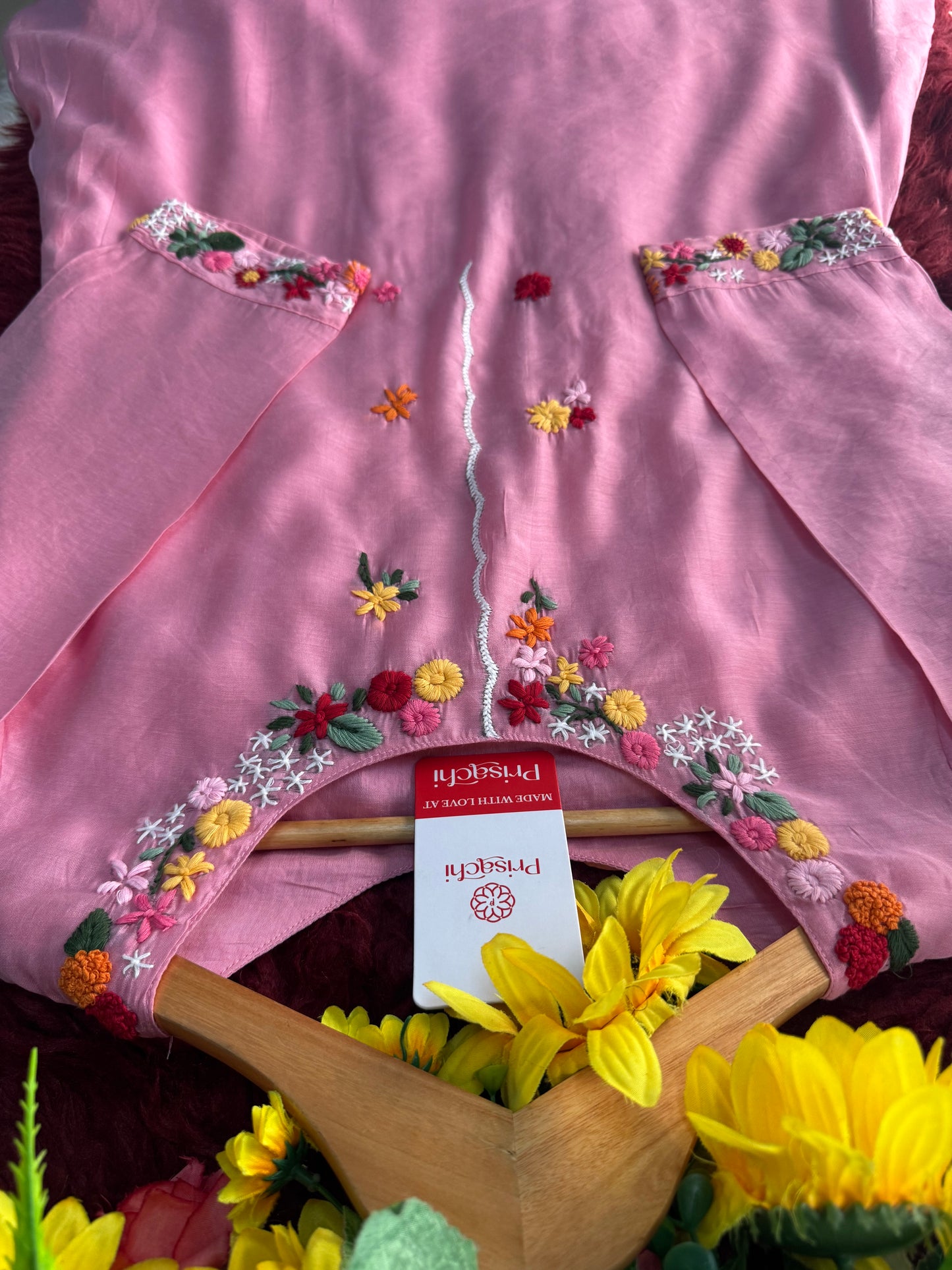 Pink Embroidered A-Line Ethnic Kurta Set with Dupatta & Pant