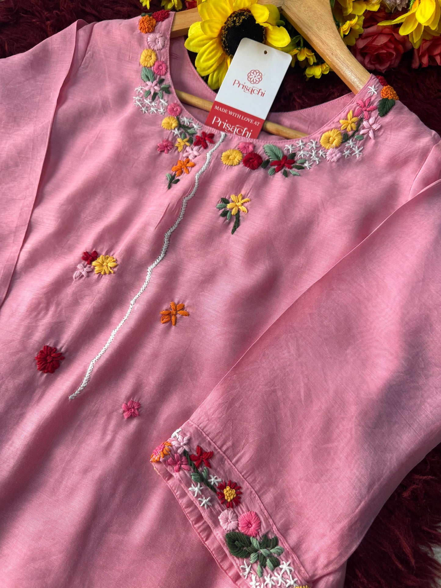 Pink Embroidered A-Line Ethnic Kurta Set with Dupatta & Pant
