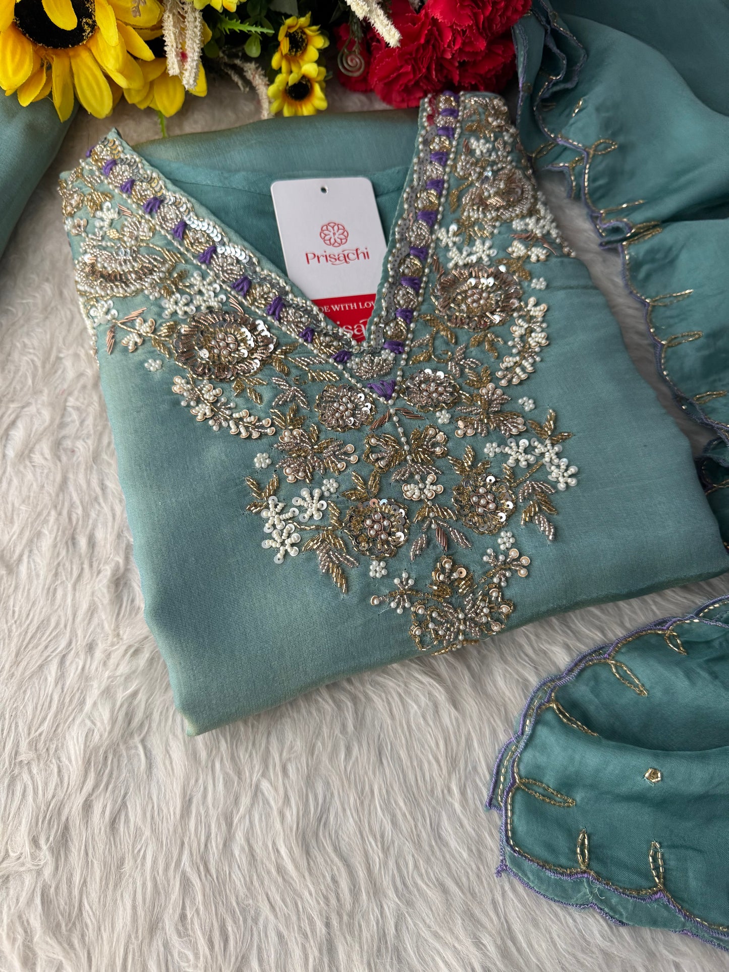 Designer Zardozi Embroidered Kurta Set with Pants & Dupatta for Women | Traditional Ethnic Party Wear Suit Set