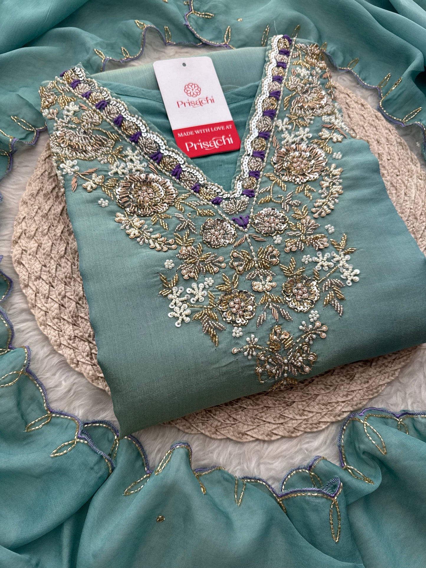 Designer Zardozi Embroidered Kurta Set with Pants & Dupatta for Women | Traditional Ethnic Party Wear Suit Set